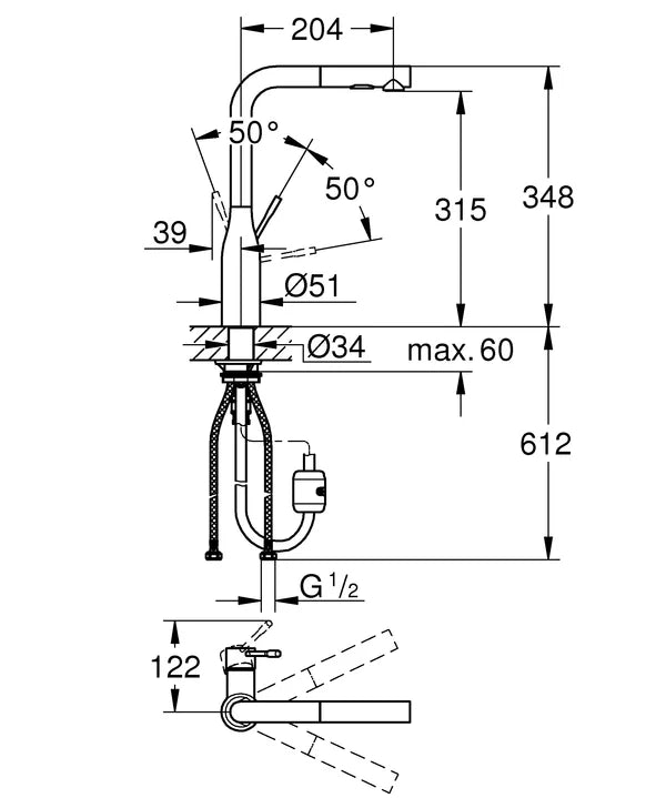 Grohe Essence Single-Lever Sink Mixer With Pull-Out Spray Hard 1/2″