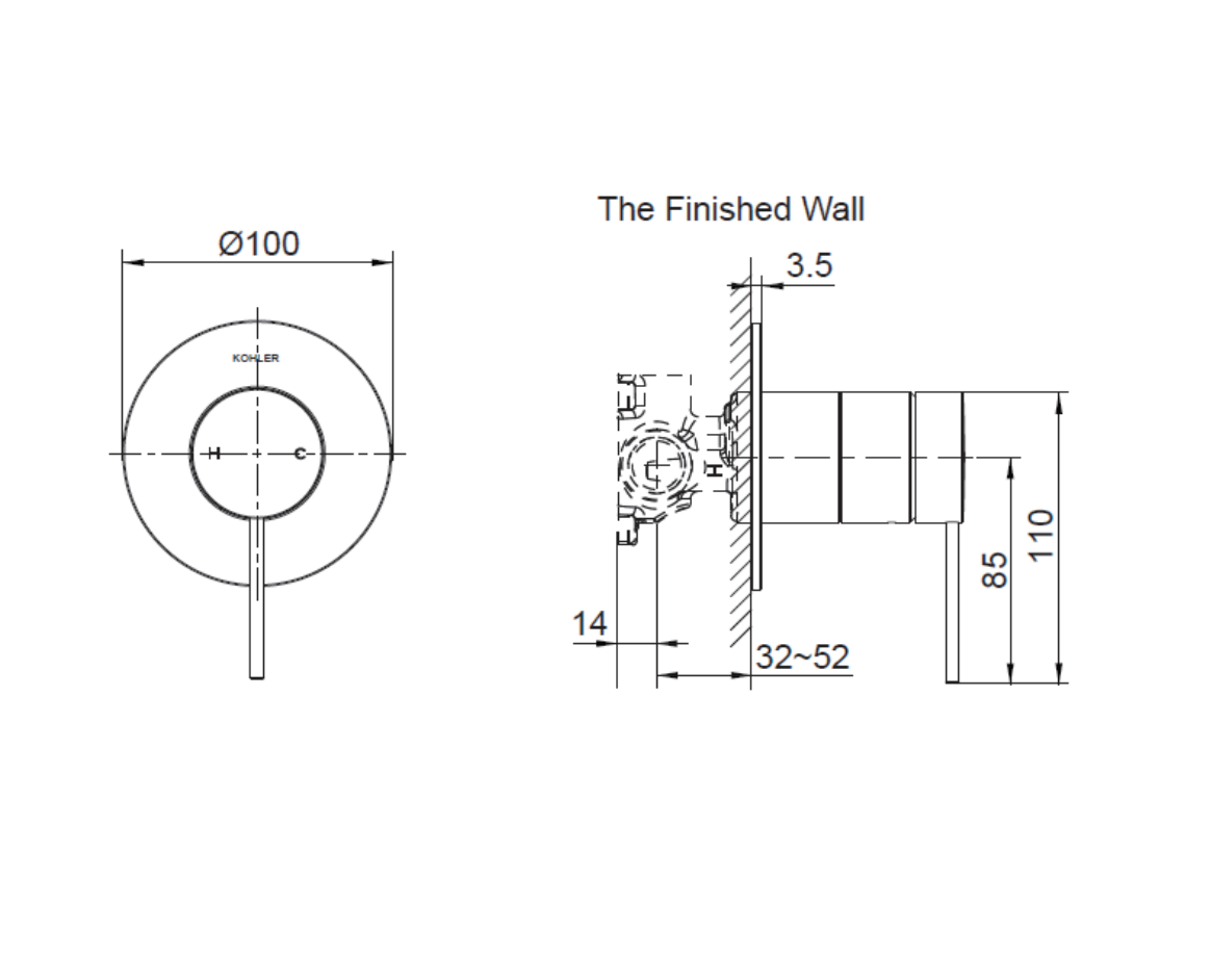 Kohler Components Shower/Bath Thin Trim - Pin Lever Handle (excluding valve)(21398T-4A-BL)