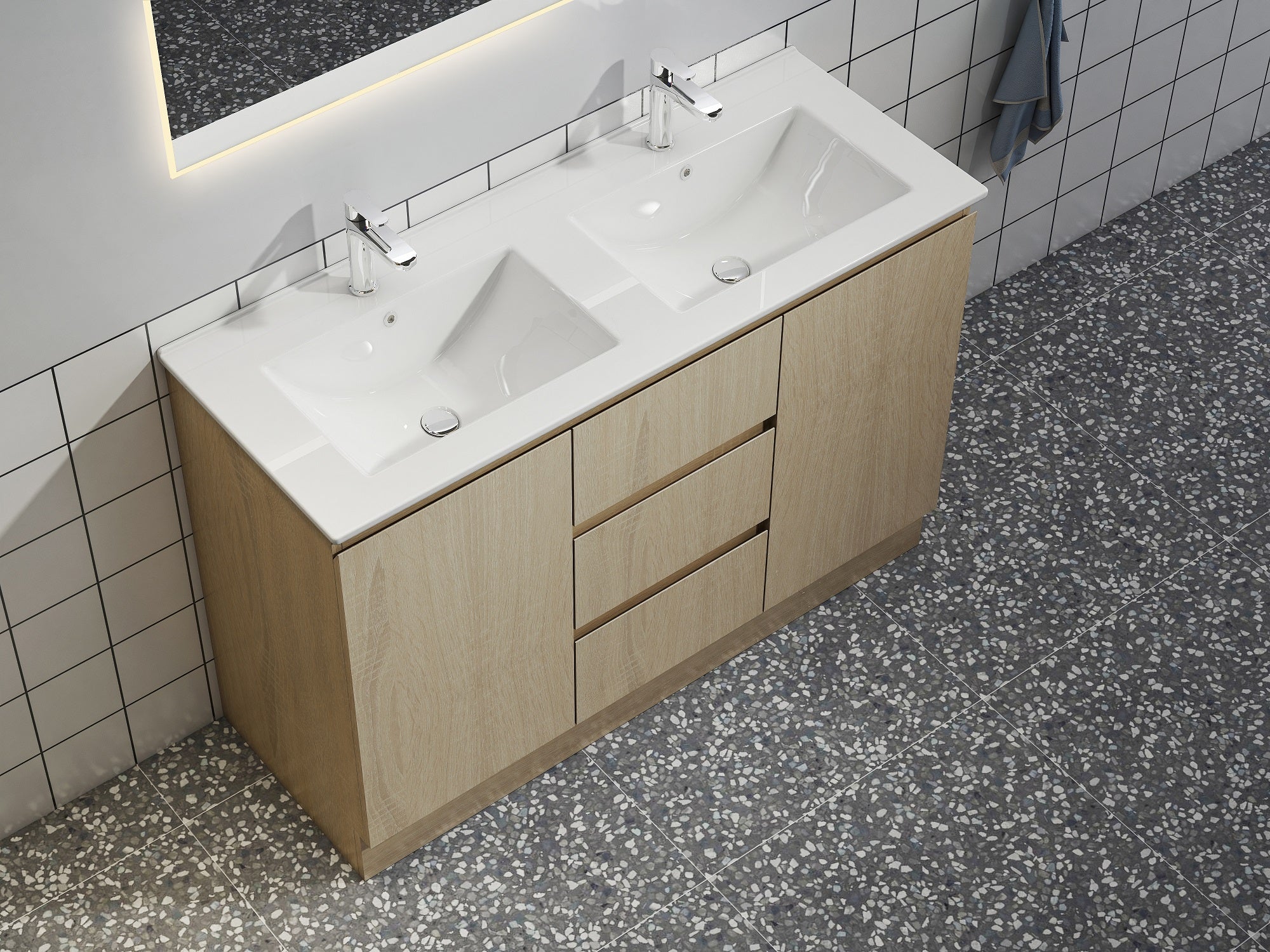 Nora Modena Floor Standing Double Bowl Vanity North American Oak W1190*D455*H820 (RBV-1030MCLO1200D)