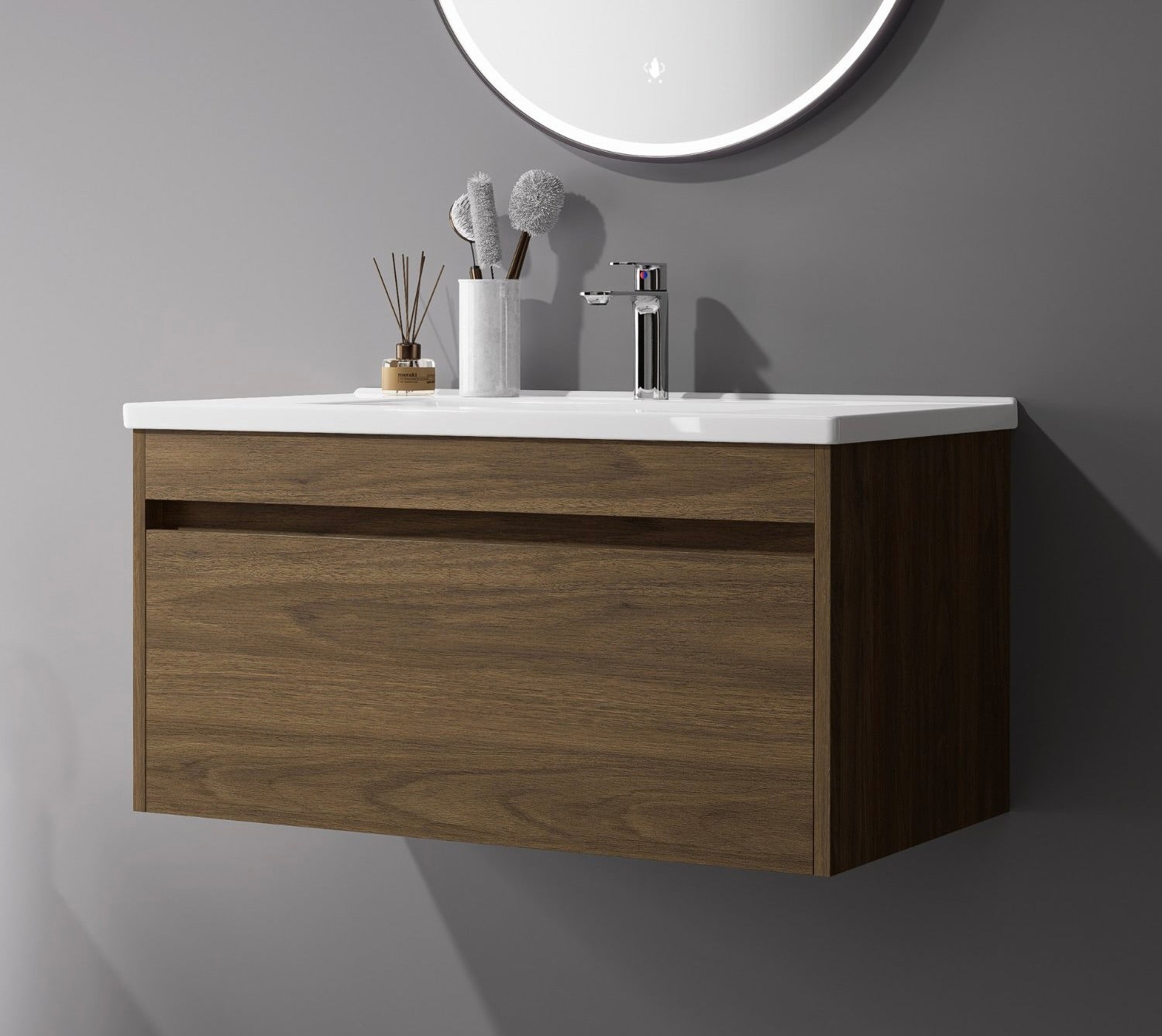 Nora Verona Wall-Hung Vanity Walnut W740*D455*H380 (RBV-5008MCWN750)