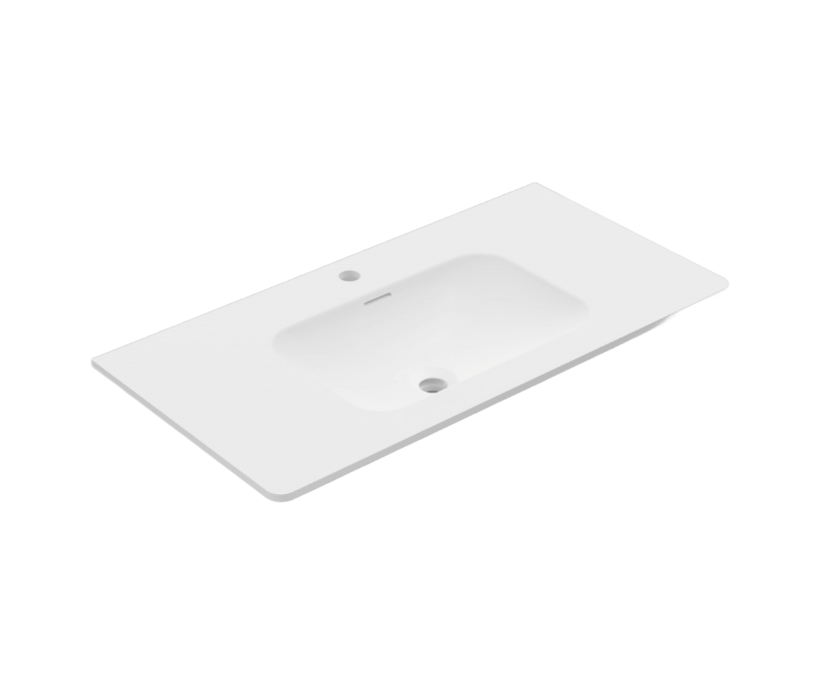 Nora Bianca Solid Surface Vanity Top with Overflow, W900*D460*H135mm, Round Corner, Matt White (SS-RC25-MW900)
