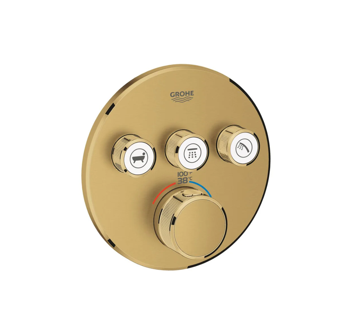 Grohe Smart Control Thermostatic Mixer, 3 Function Round Brushed Cool Sunrise (29138GN0)