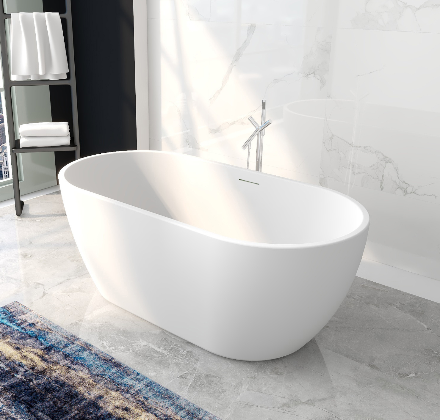 Nora Ovale Free Standing Bath with Overflow 1700mm (RN1006B-1700)