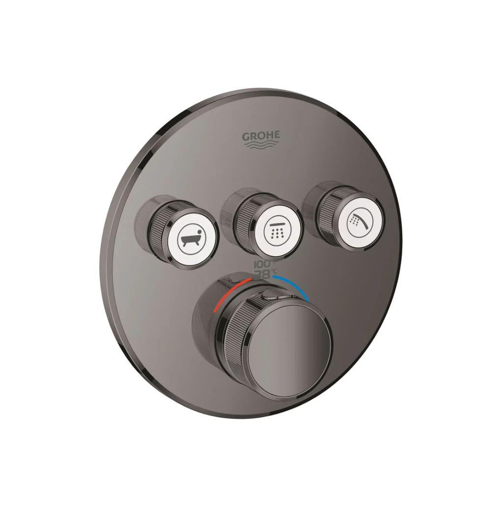 Grohe Smart Control Thermostatic Mixer, 3 Function Round Hard Graphite (29138A00)