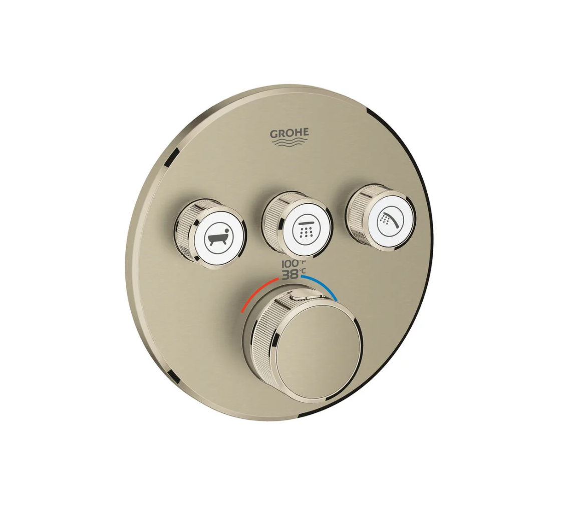 Grohe Smart Control Thermostatic Mixer, 3 Function Round Brushed Nickel (29138EN0)