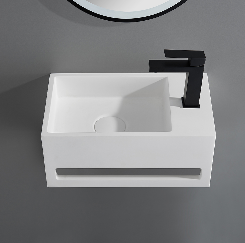 Nora Venezia Solid Surface Wall-Hung Basin With Towel Rail Left Hand Matt White (WA26L)