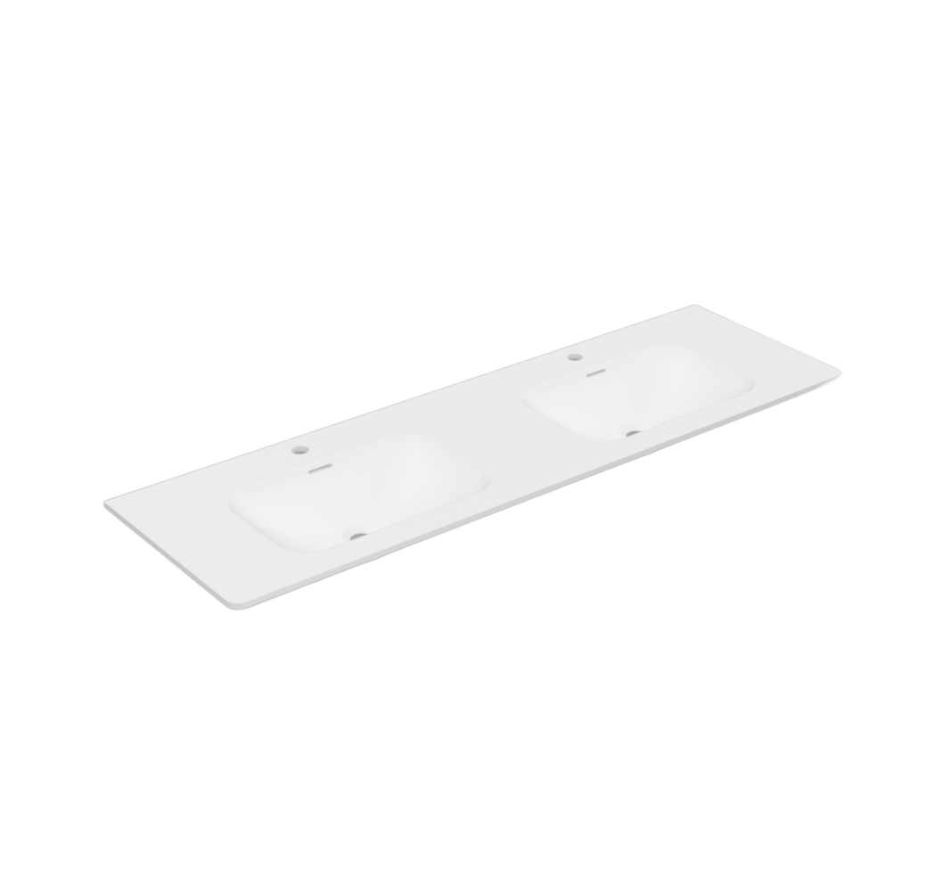 Nora Bianca Solid Surface Vanity Top with Overflow, W1500*D460*H135mm, Double, Round Corner, Matt White (SS-RC25-MW1500DB)