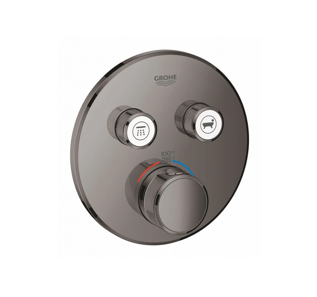 Grohe Smart Control Thermostatic Mixer, 2 Function Round Hard Graphite (29137A00)