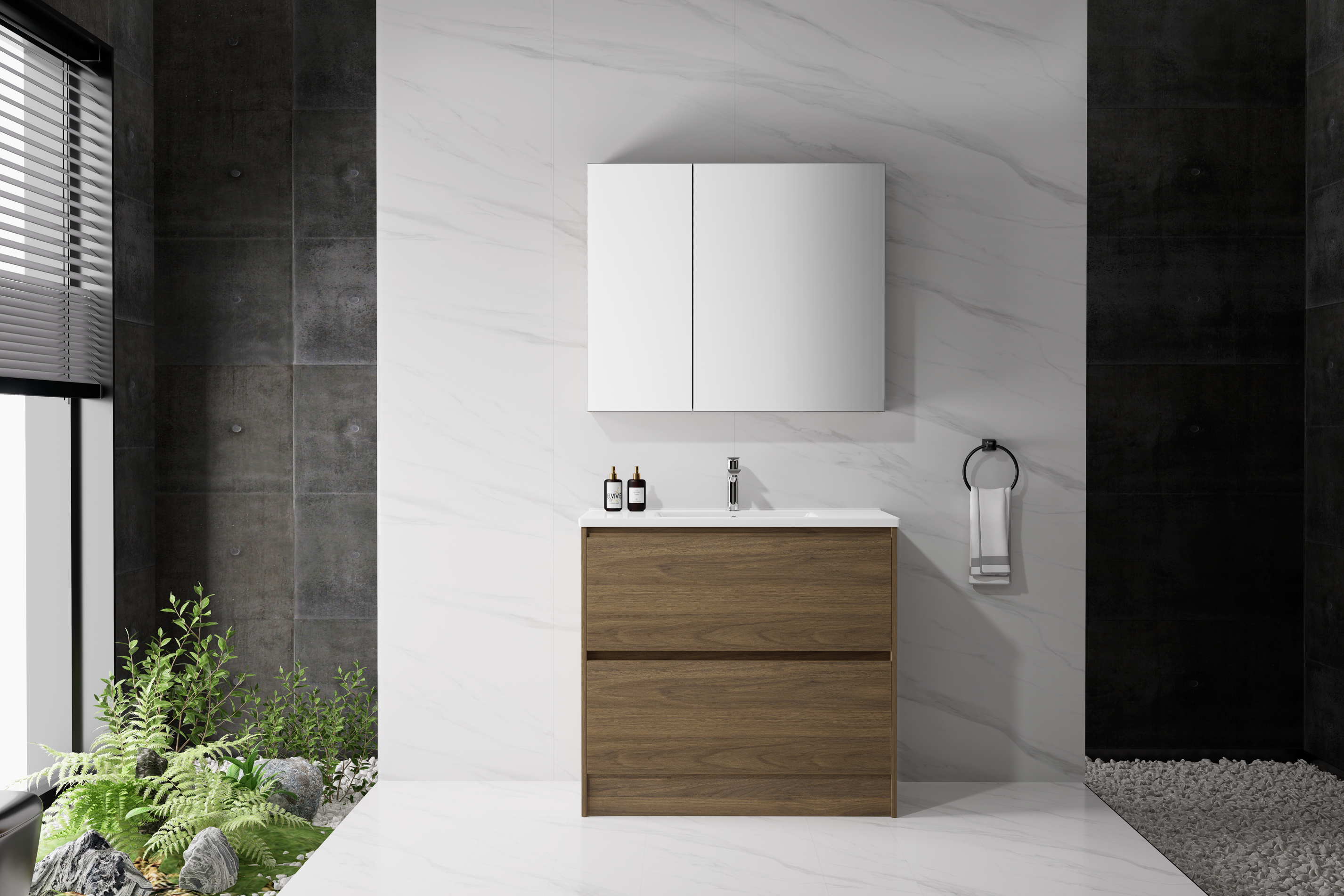 Nora Verona Floor Standing Vanity Walnut W890*D455*H820 (RBV-5009MCWN900)