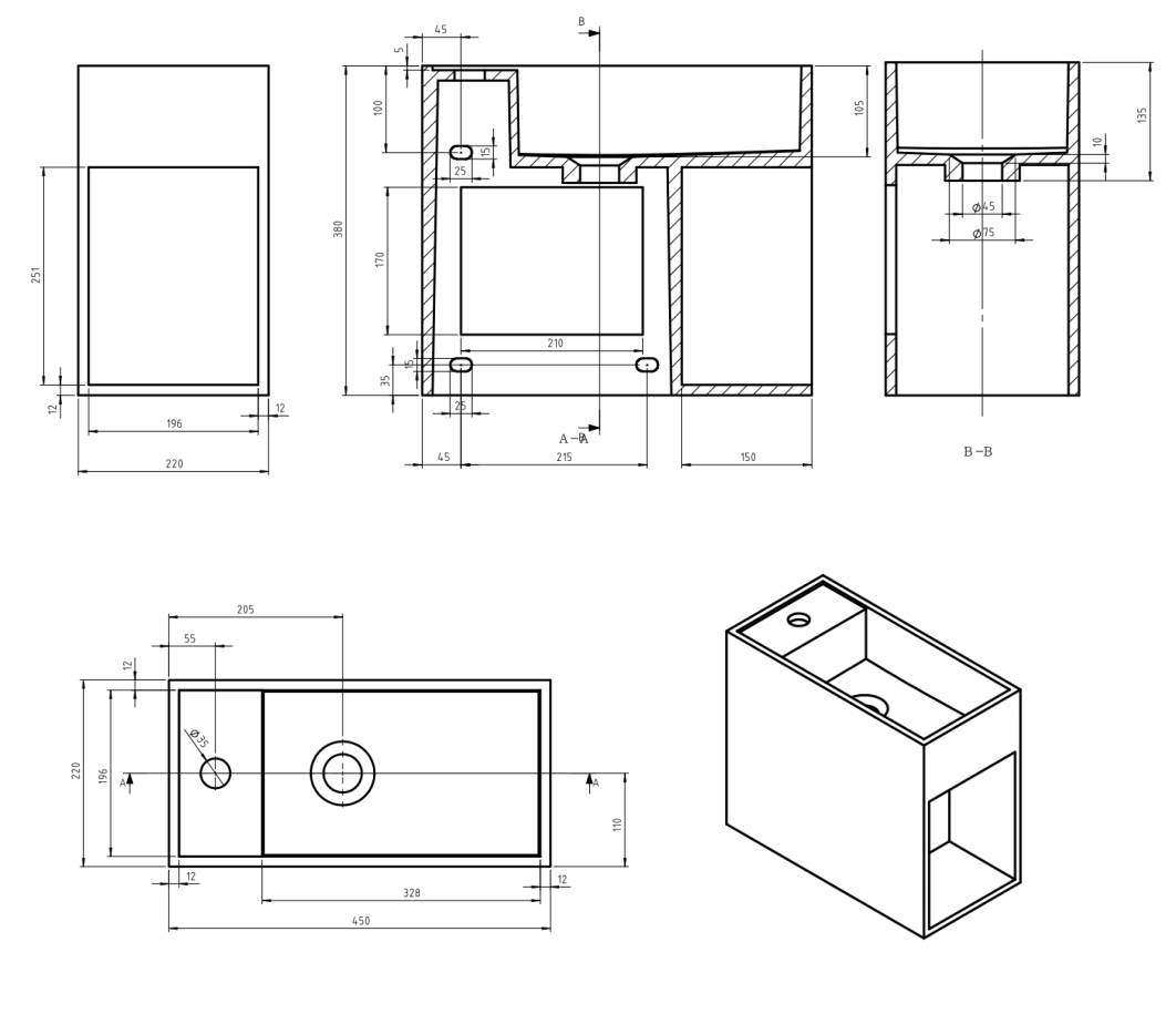 Nora Firenze Solid Surface Wall-Hung Basin with Open Shelf Right Hand (WB40R)