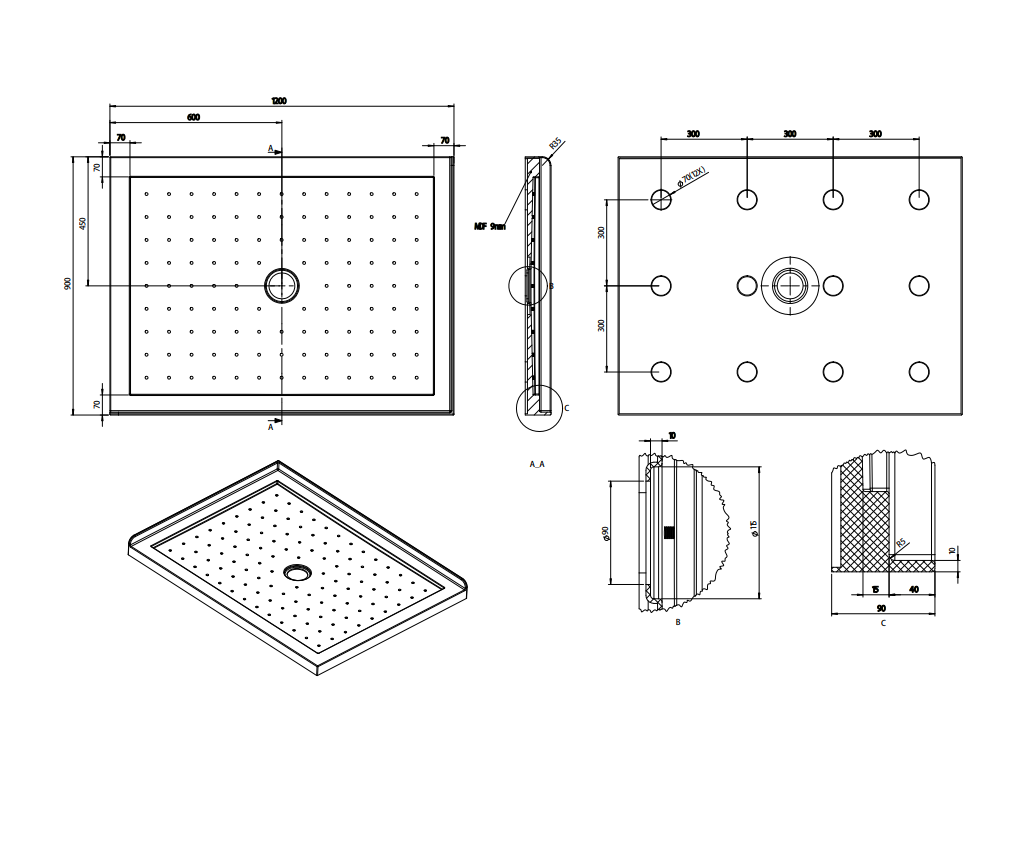 Nora Shower Tray Rectangle Left-Handed Centre Waste 1200×900mm (STS12ML)