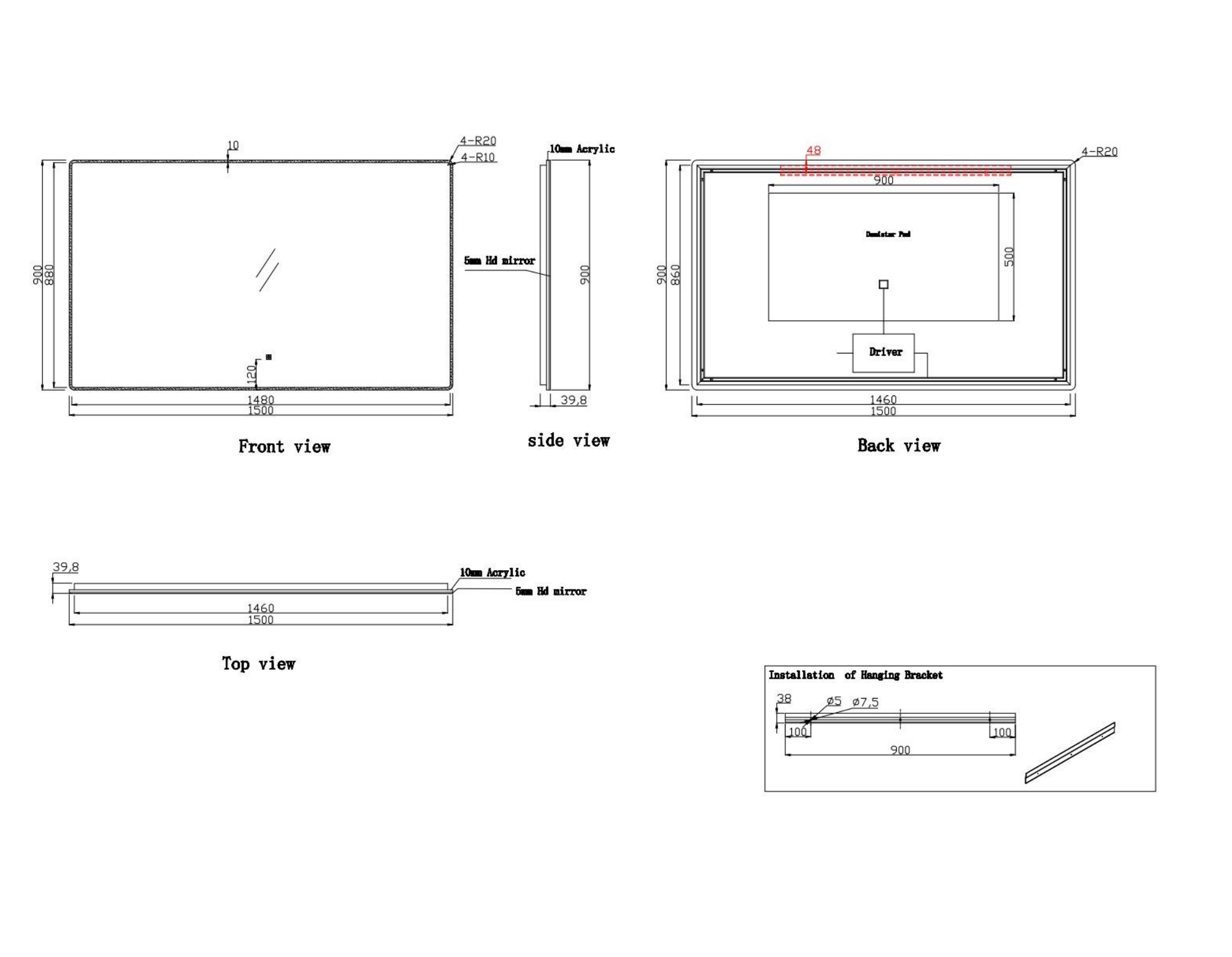 Nora Rectangle LED Mirror with Demister W1500*H900*D40 (RBLM-1500DE-AC)
