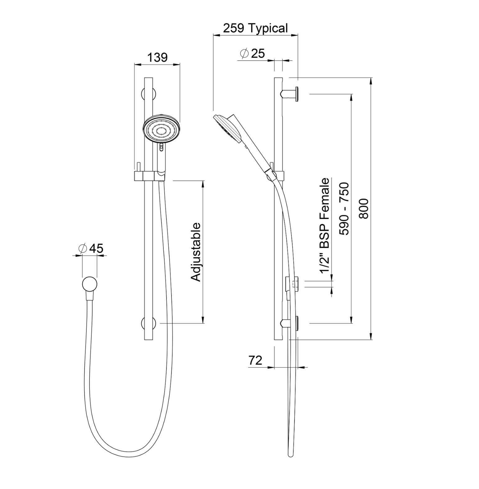 Methven Tūroa Rail Shower - Stainless Steel & White (TUSRSSWH)