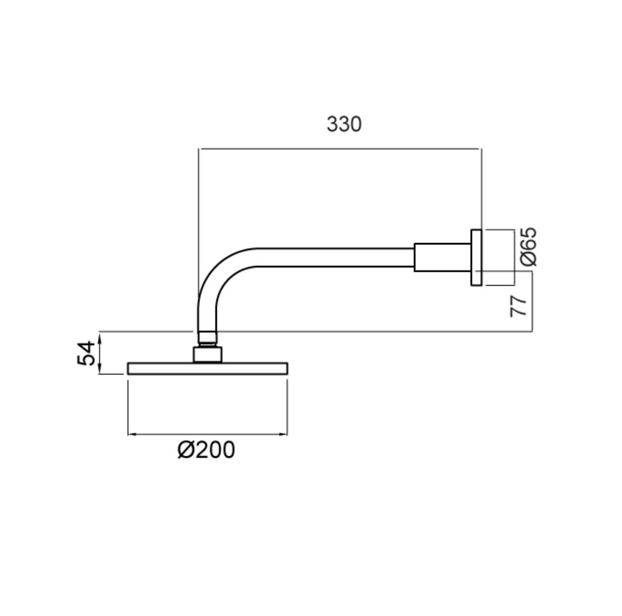 Methven Wairere 200mm Overhead Shower on Wall Arm - Black (WIOSBK)