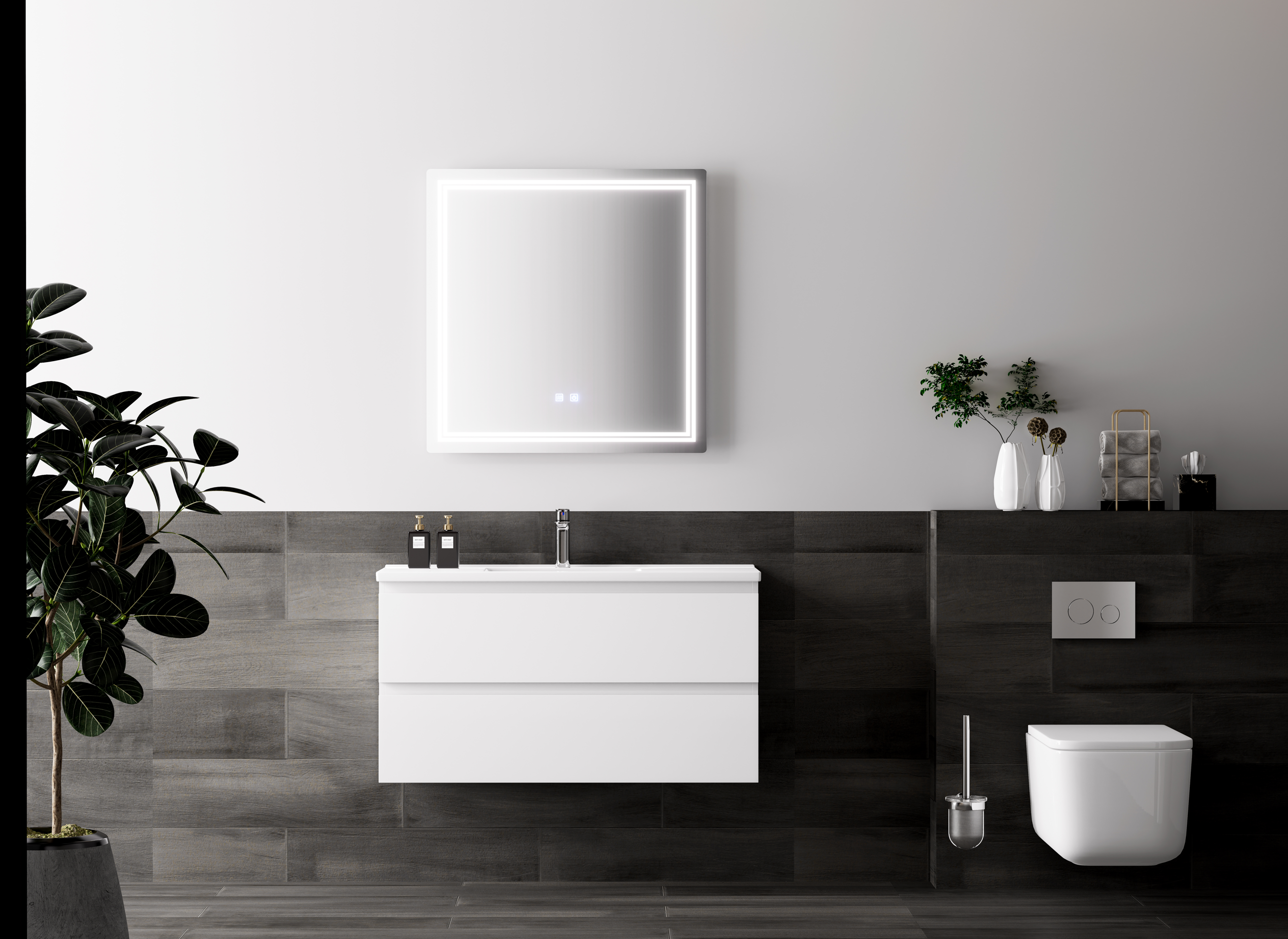 Nora Modena Wall-Hung Slim Vanity White W890*D355*H520 (RBV-1019MCWH900)