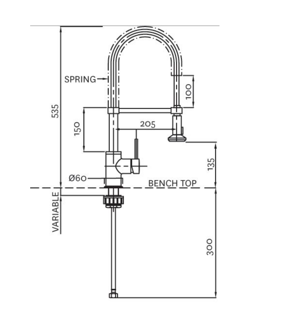 Methven Minimalist Spring Pull Down Sink Mixer with Twin Action Spray Lead Free - Chrome (MMKSPRF)
