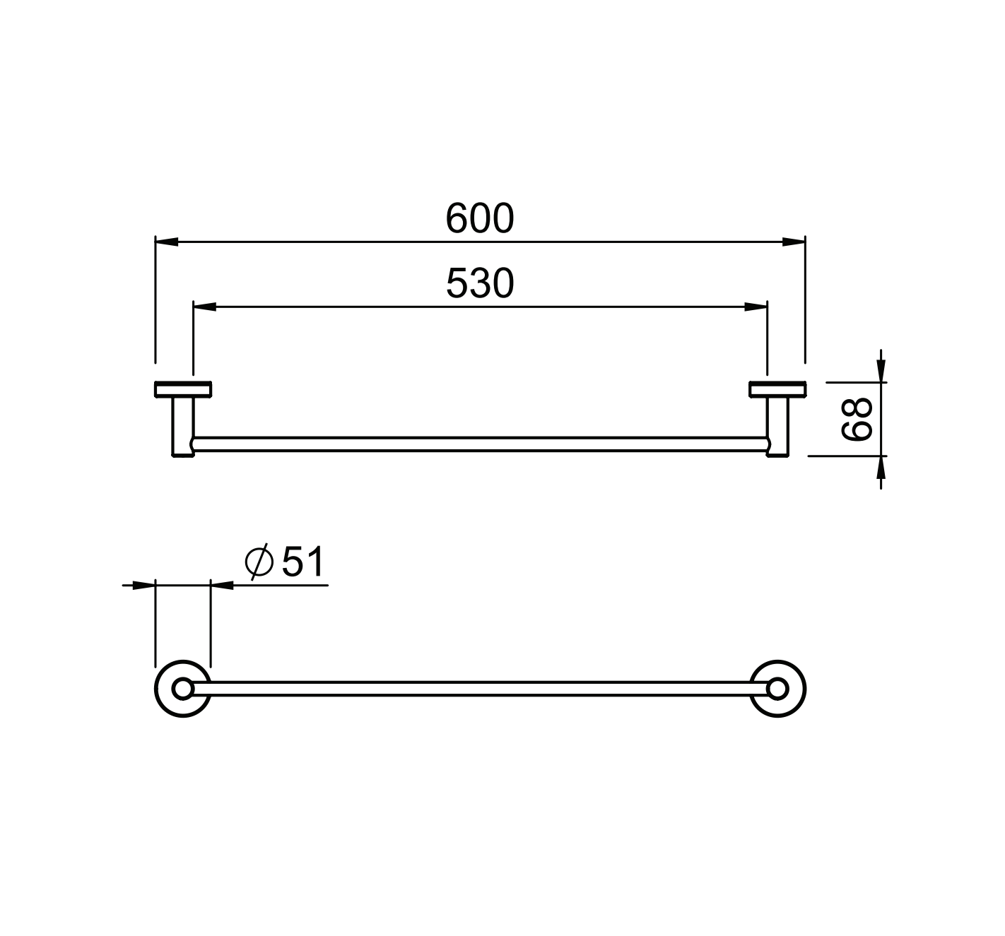 Methven Tūroa Single Towel Rail - Machined Gun Metal (TUST600GM)