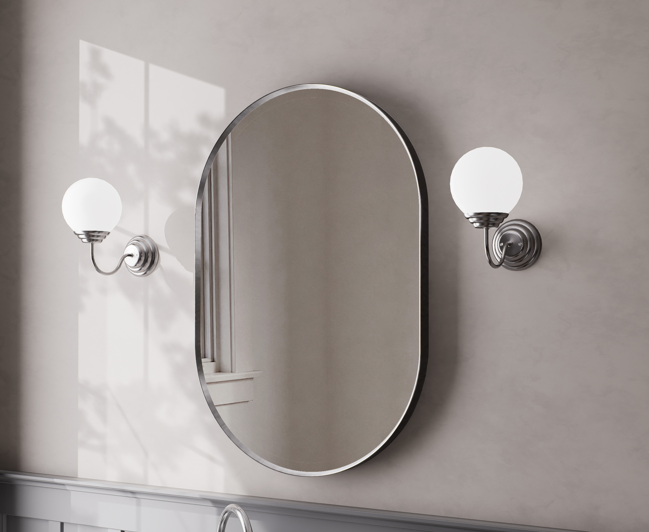 Nora Oval LED Frosted Mirror Gun Metal W600*H900*D43mm (JM-OVAL-AF6090GM) Demister and Aluminium Frame