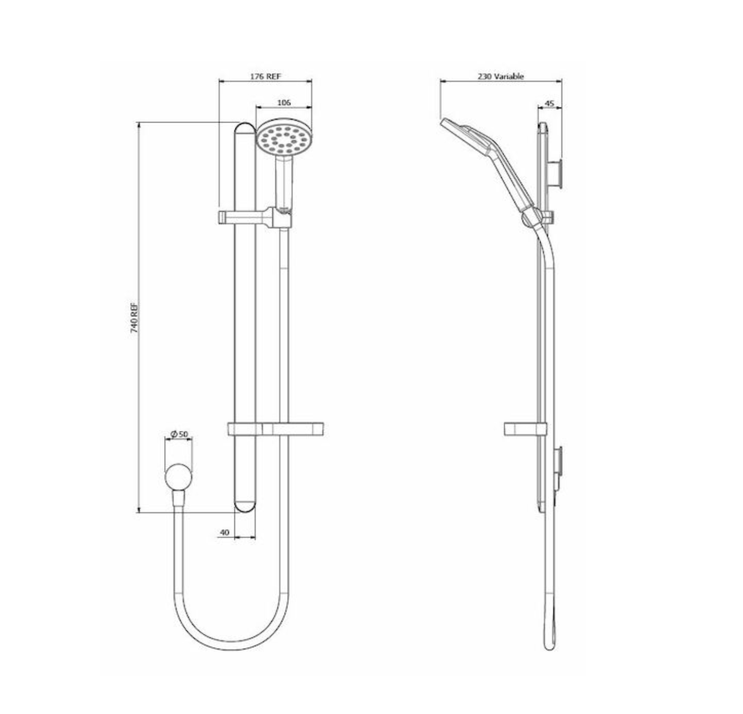 Methven Maku MK2 Satinjet Rail Shower Chrome - Graphite Face (MASRCPGR)