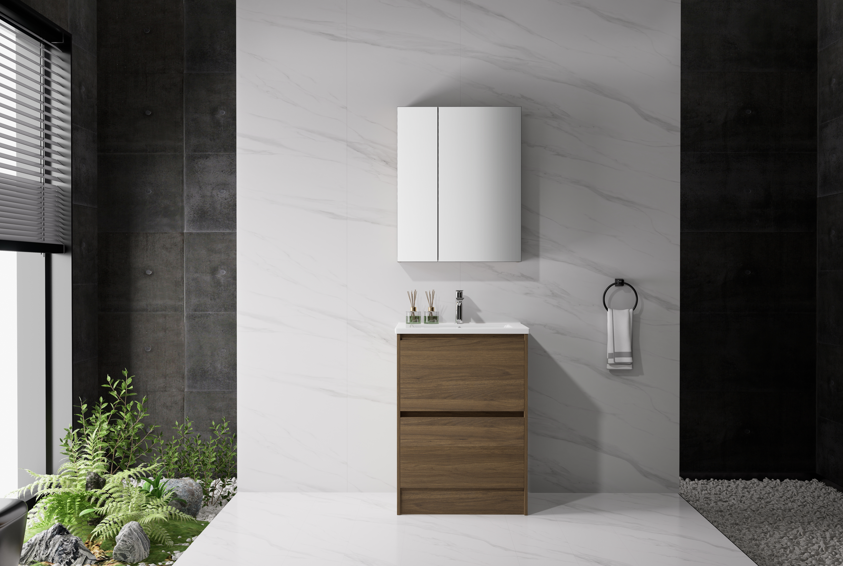 Nora Verona Floor Standing Vanity Walnut W590*D455*H820 (RBV-5009MCWN600)
