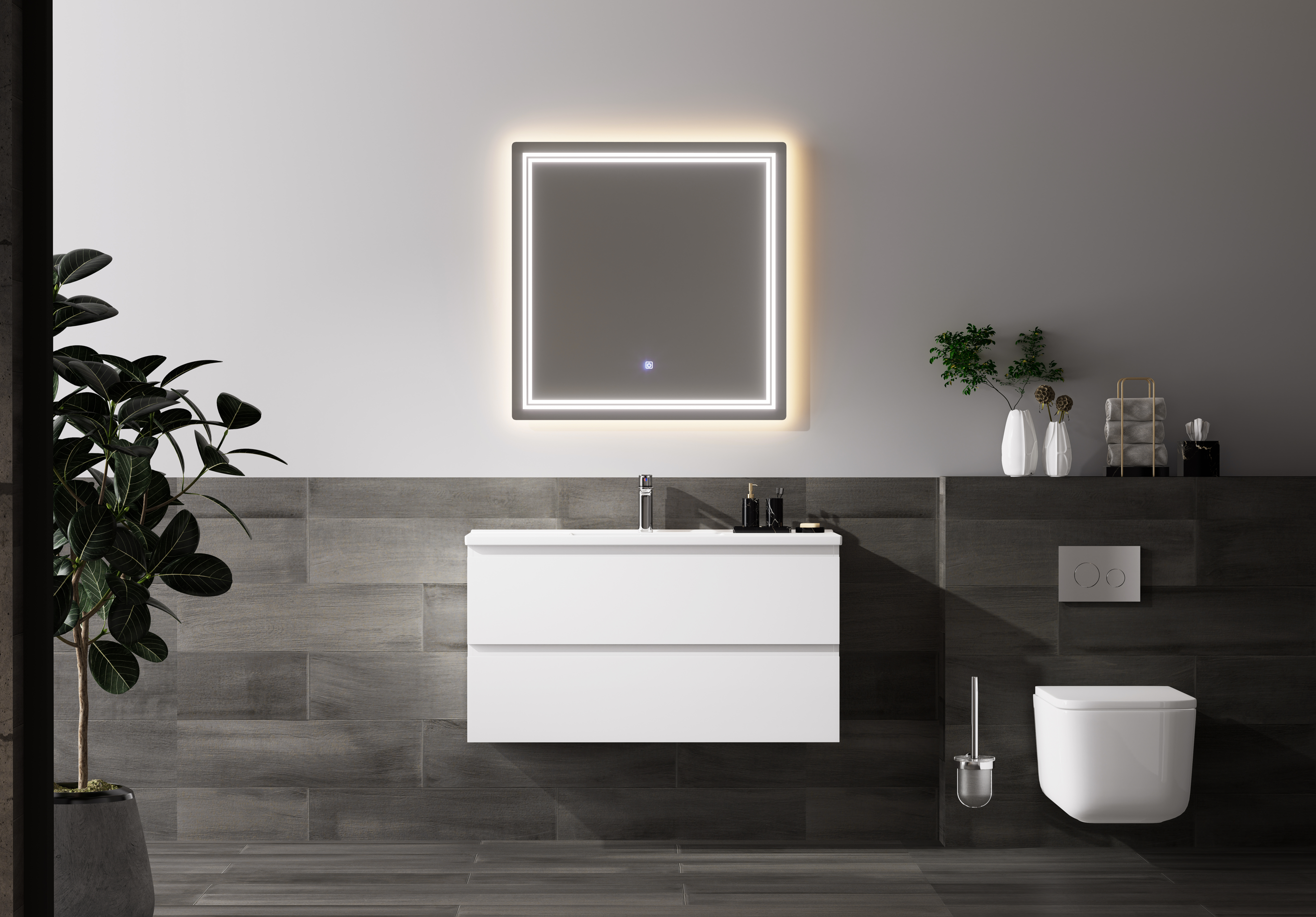 Nora Modena Wall-Hung Slim Vanity White W740*D355*H520 (RBV-1019MCWH750)