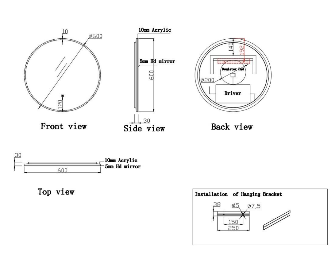Nora Round LED Mirror with Demister Φ600*D40 (RBLM-R600DE-AC)