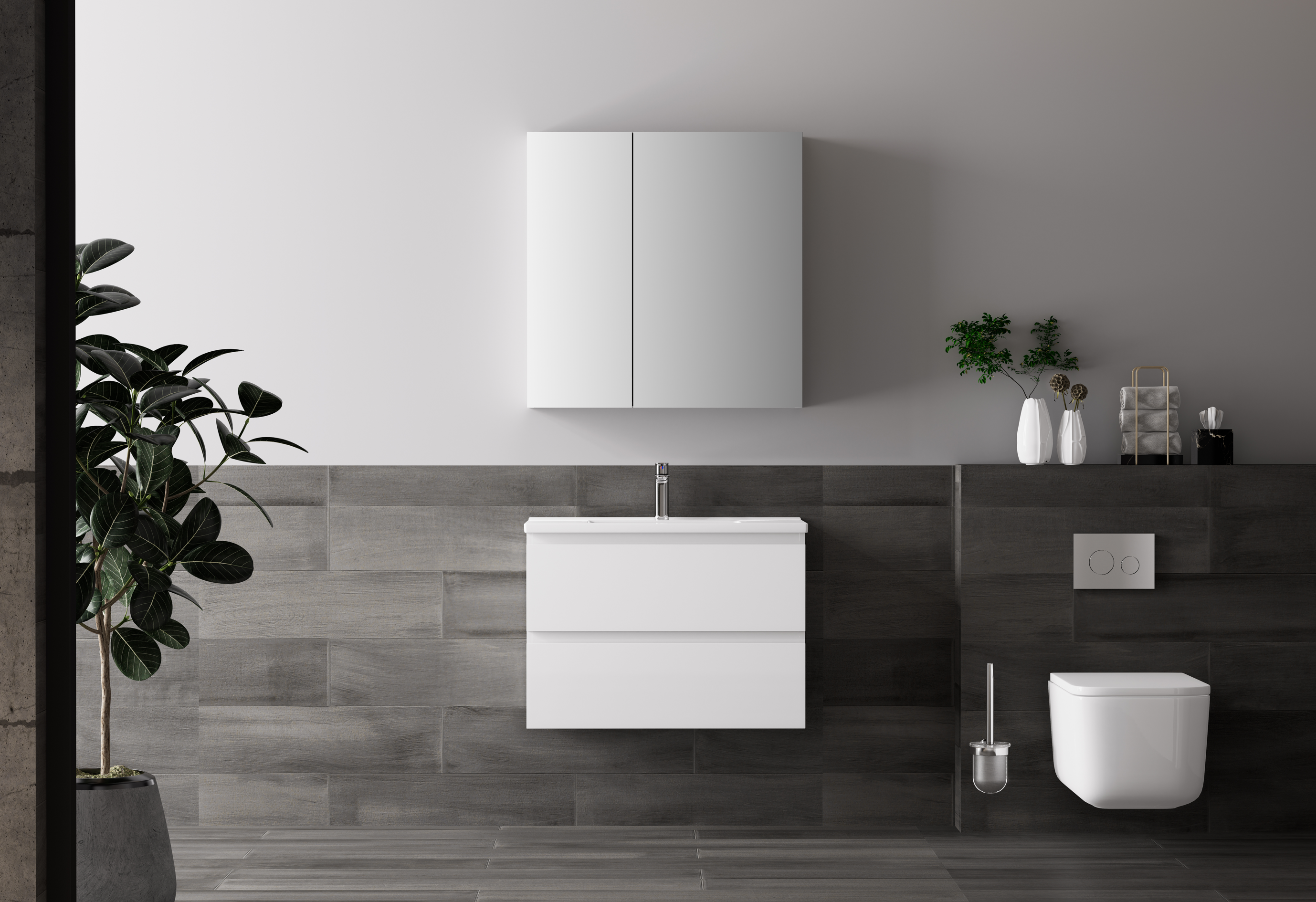 Nora Modena Wall-Hung Slim Vanity White W590*D355*H520 (RBV-1019MCWH600)