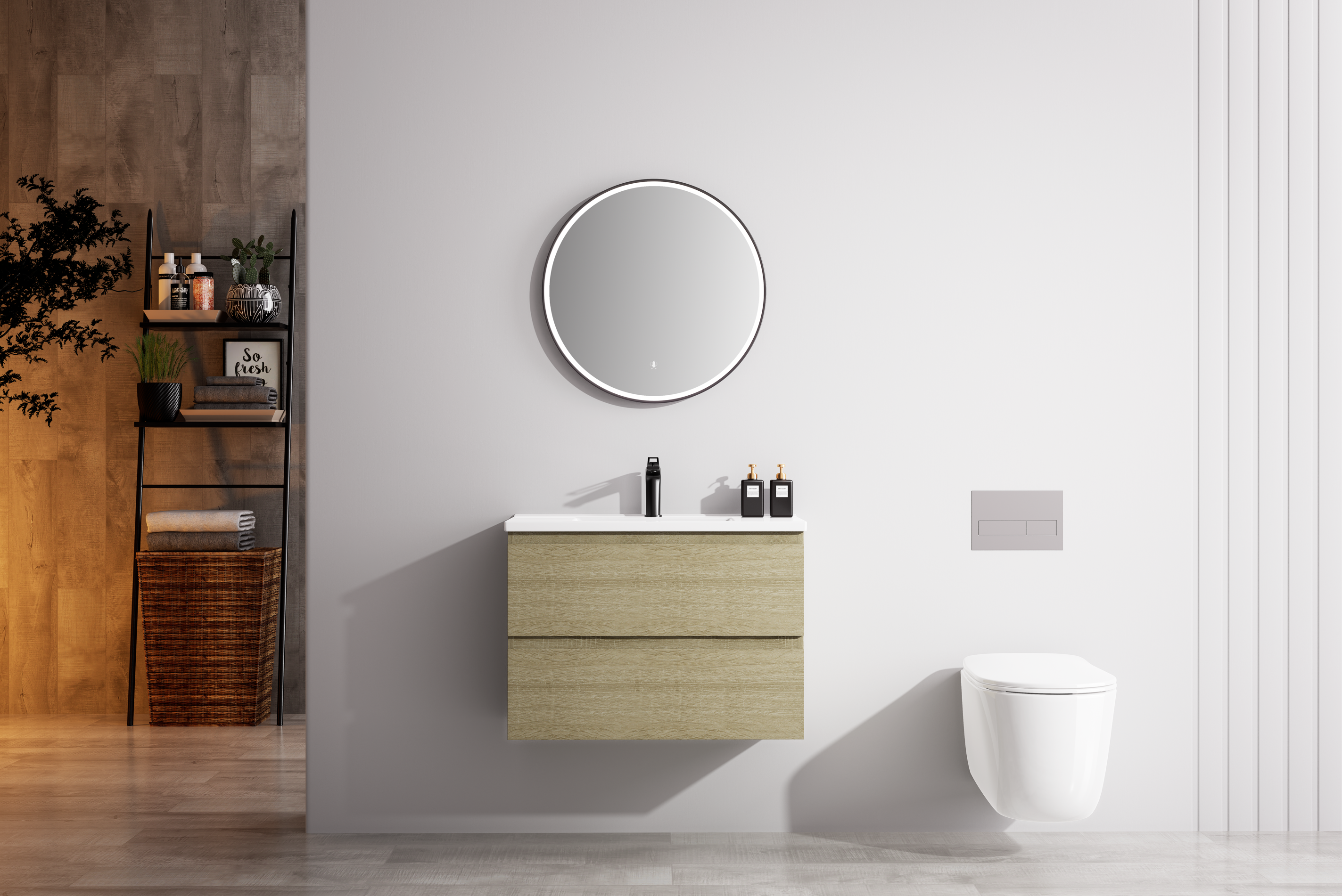 Nora Modena Wall-Hung Slim Vanity North American Oak W590*D355*H520 (RBV-1020MCLO600)