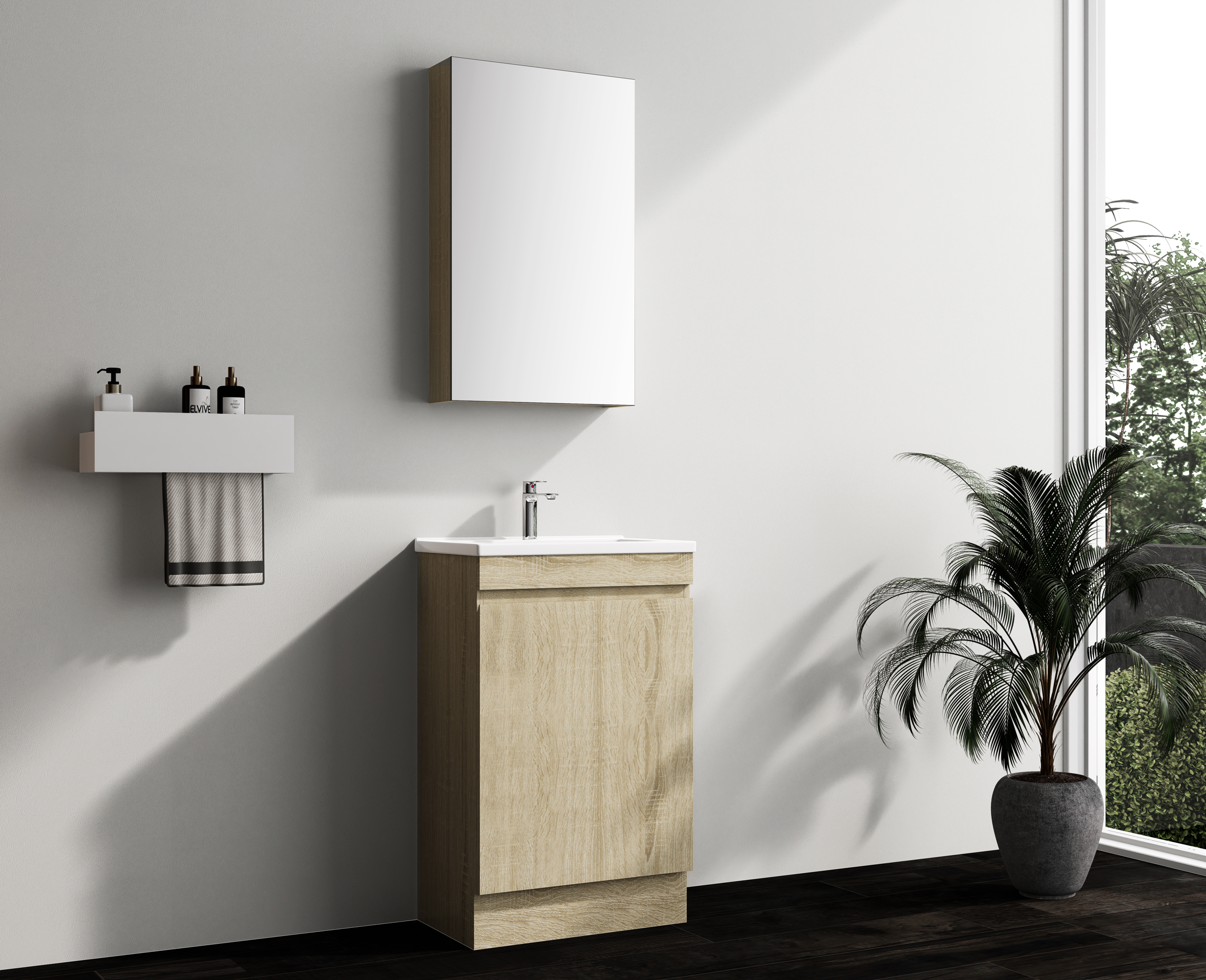 Nora Modena Floor Standing Slim Vanity North American Oak W490*D355*H820 (RBV-1021MCLO500)