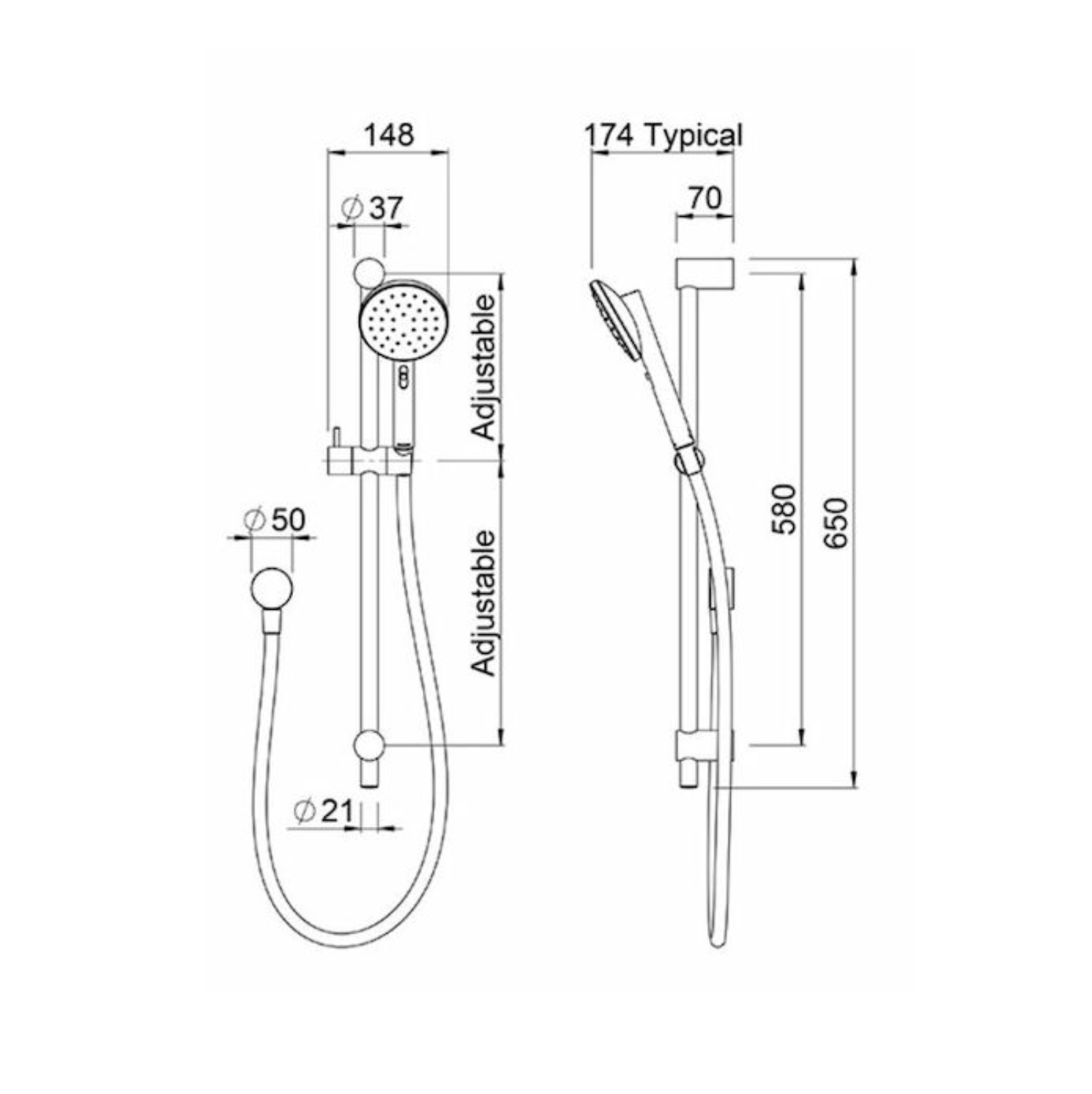 Methven Minimalist MK2 Rail Shower - Black (MNSRBK)