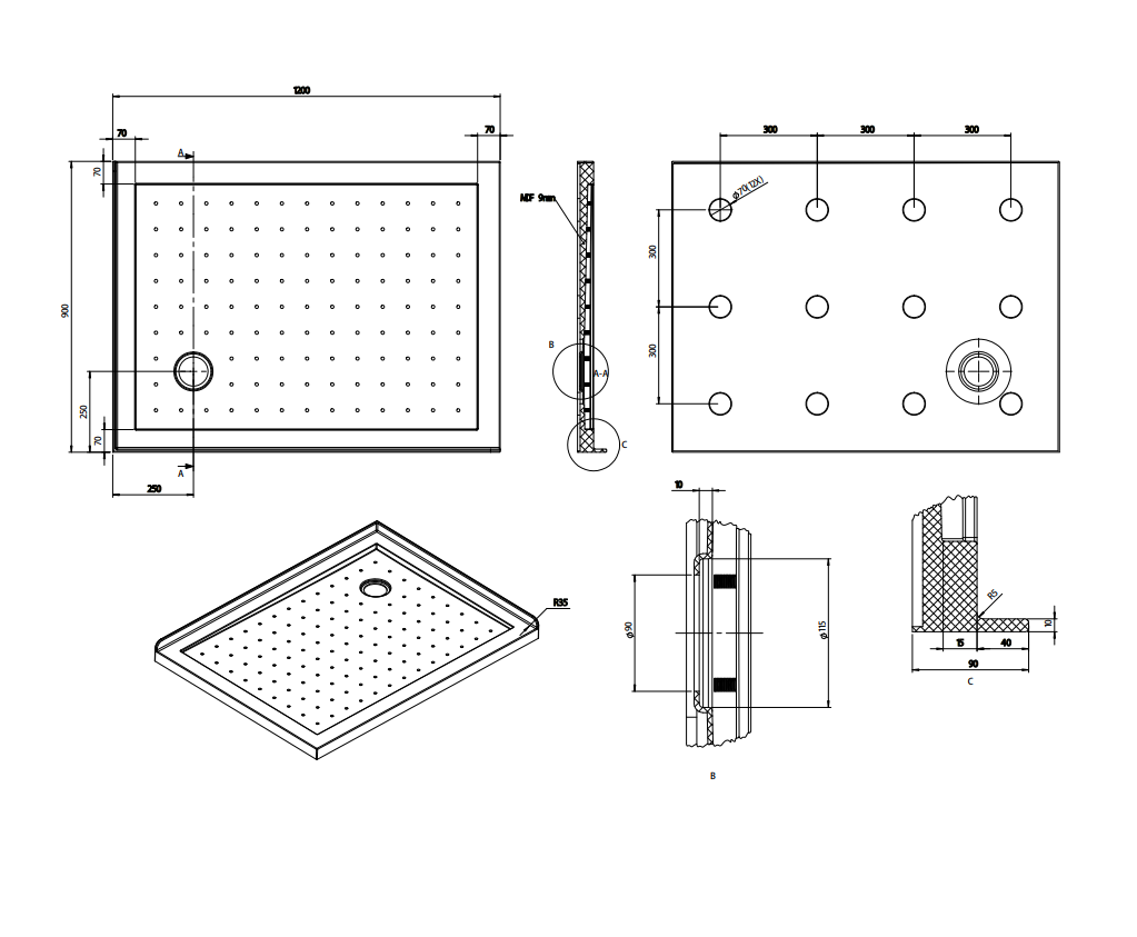 Nora Shower Tray Rectangle Right-Handed Corner Waste 1200×900mm (STS12CR)