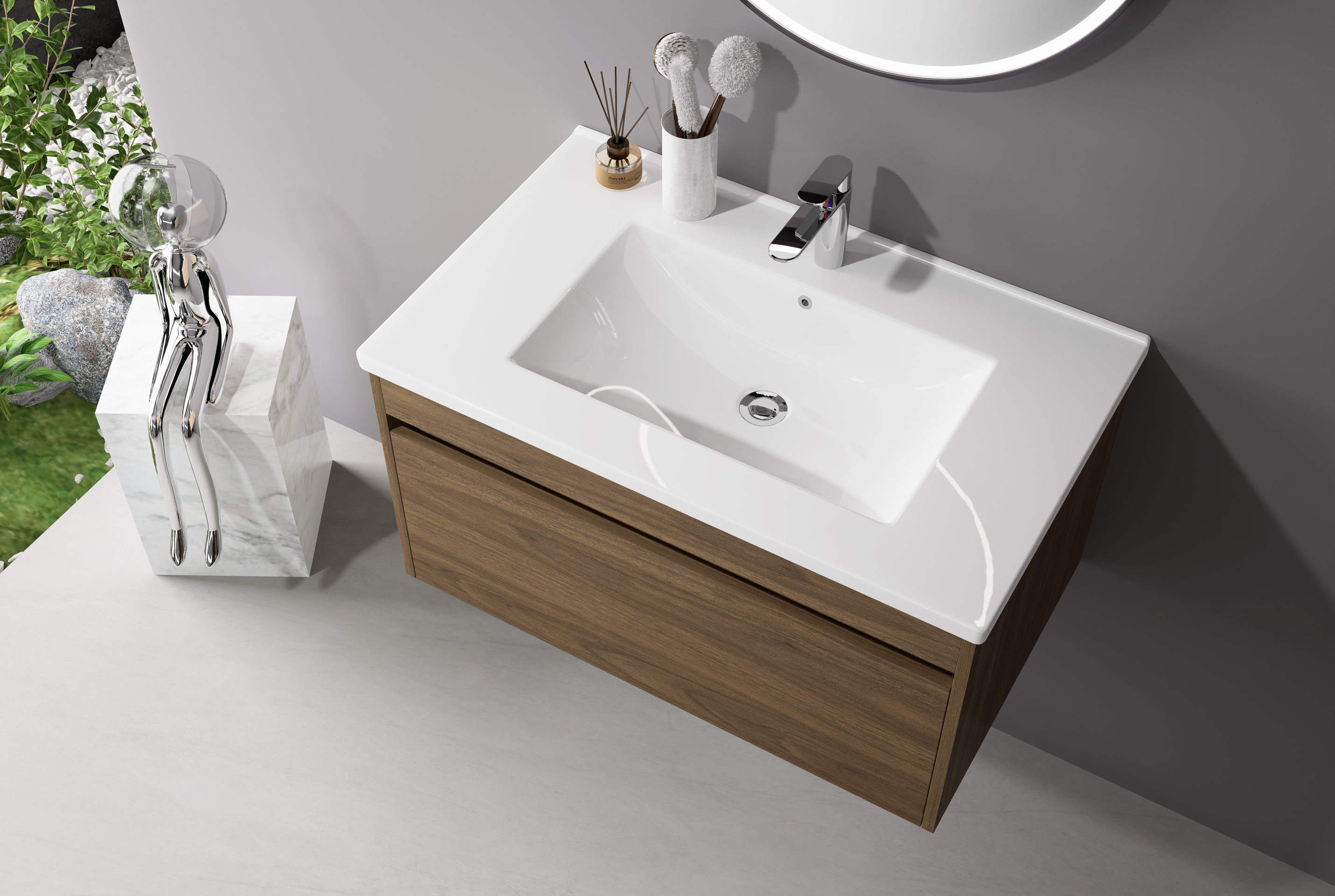 Nora Verona Wall-Hung Vanity Walnut W740*D455*H380 (RBV-5008MCWN750)