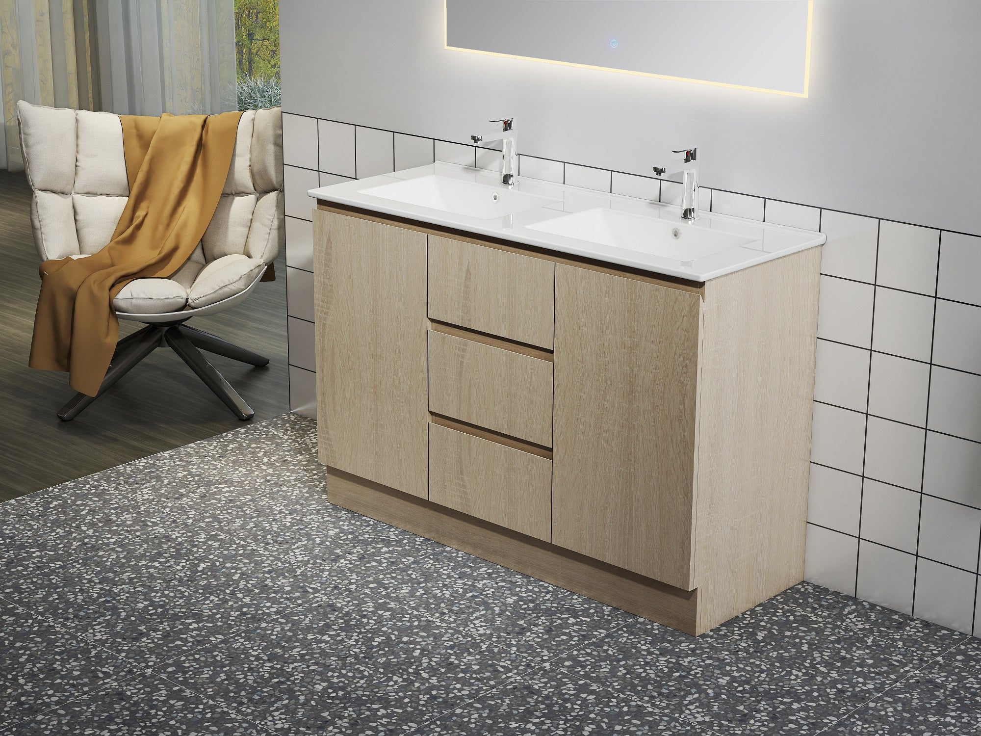 Nora Modena Floor Standing Double Bowl Vanity North American Oak W1190*D455*H820 (RBV-1030MCLO1200D)