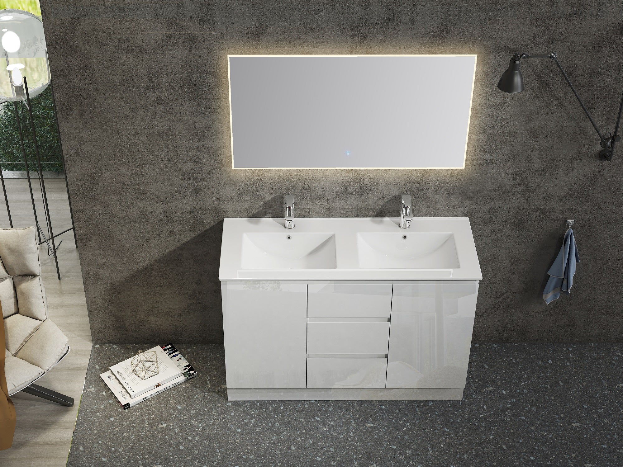 Nora Modena Floor Standing Double Bowl Vanity White W1190 * D455* H820 (RBV-1032MCWH1200D)