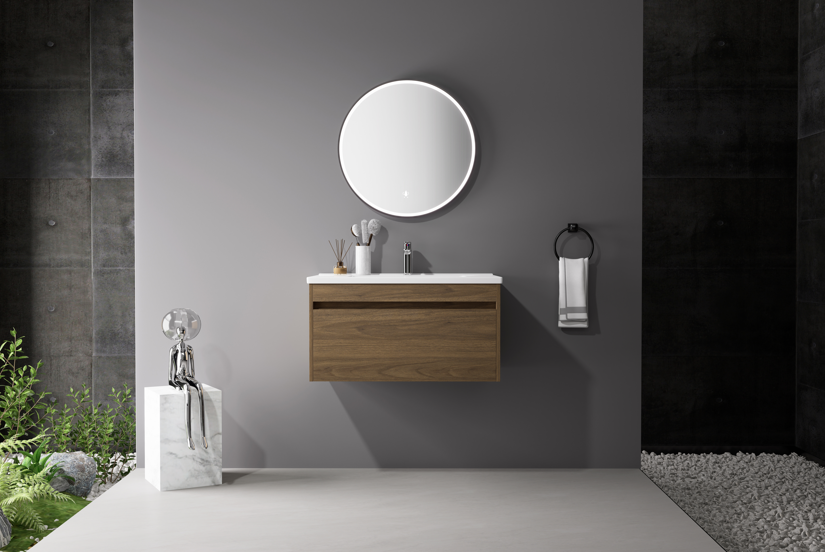 Nora Verona Wall-Hung Vanity Walnut W740*D455*H380 (RBV-5008MCWN750)