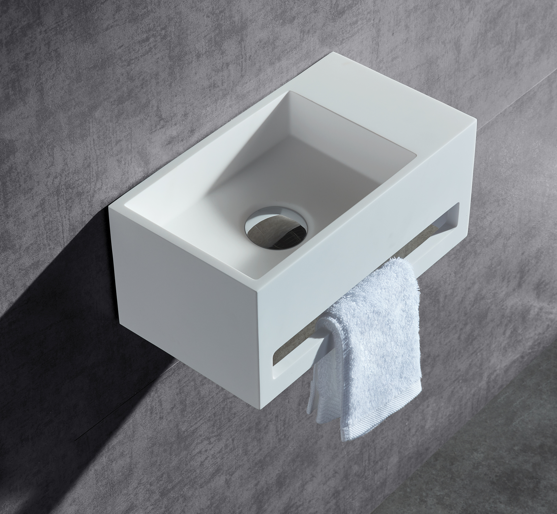 Nora Venezia Solid Surface Wall-Hung Basin With Towel Rail Left Hand Matt White (WA26L)