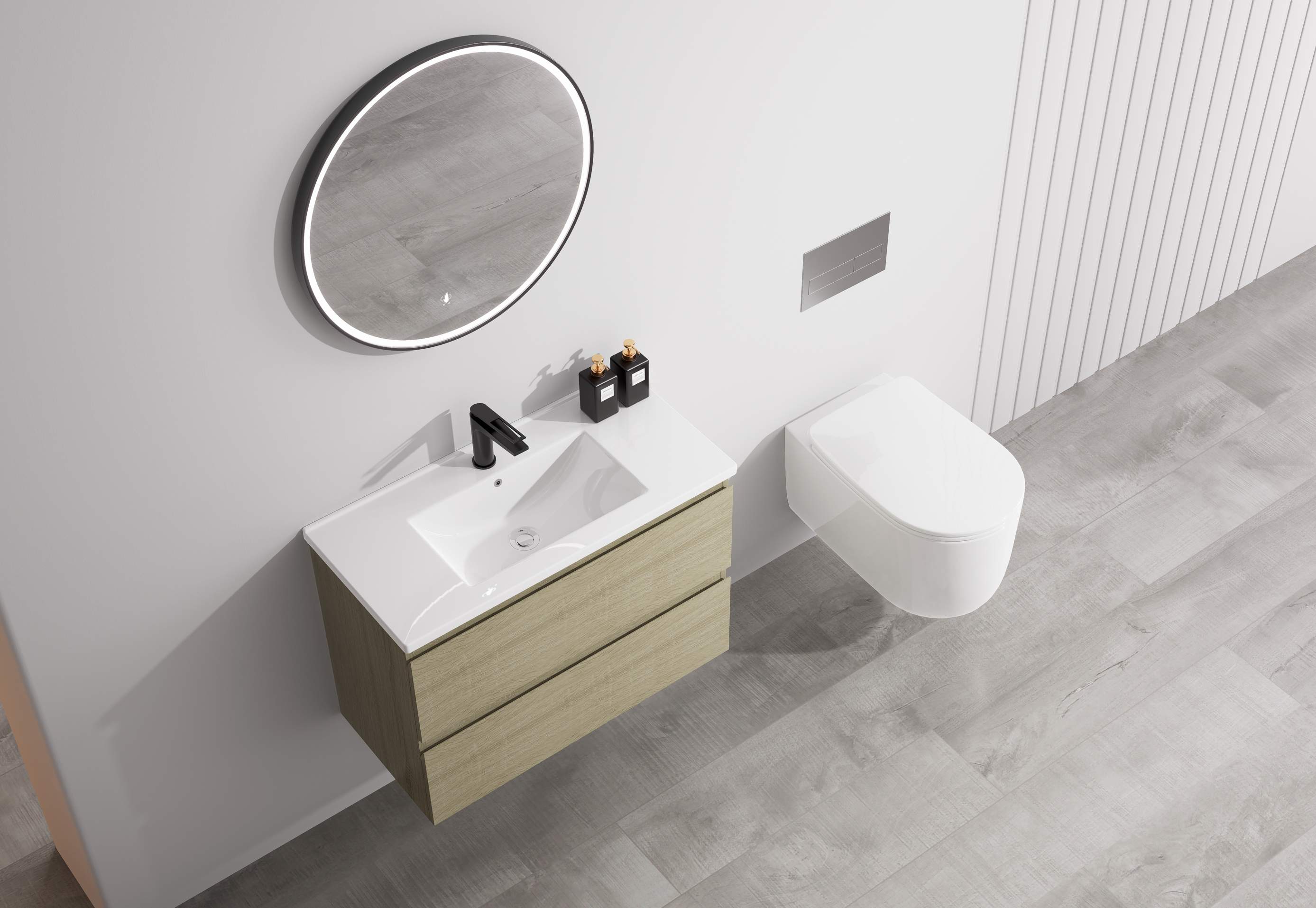 Nora Modena Wall-Hung Slim Vanity North American Oak W890*D355*H520 (RBV-1020MCLO900)