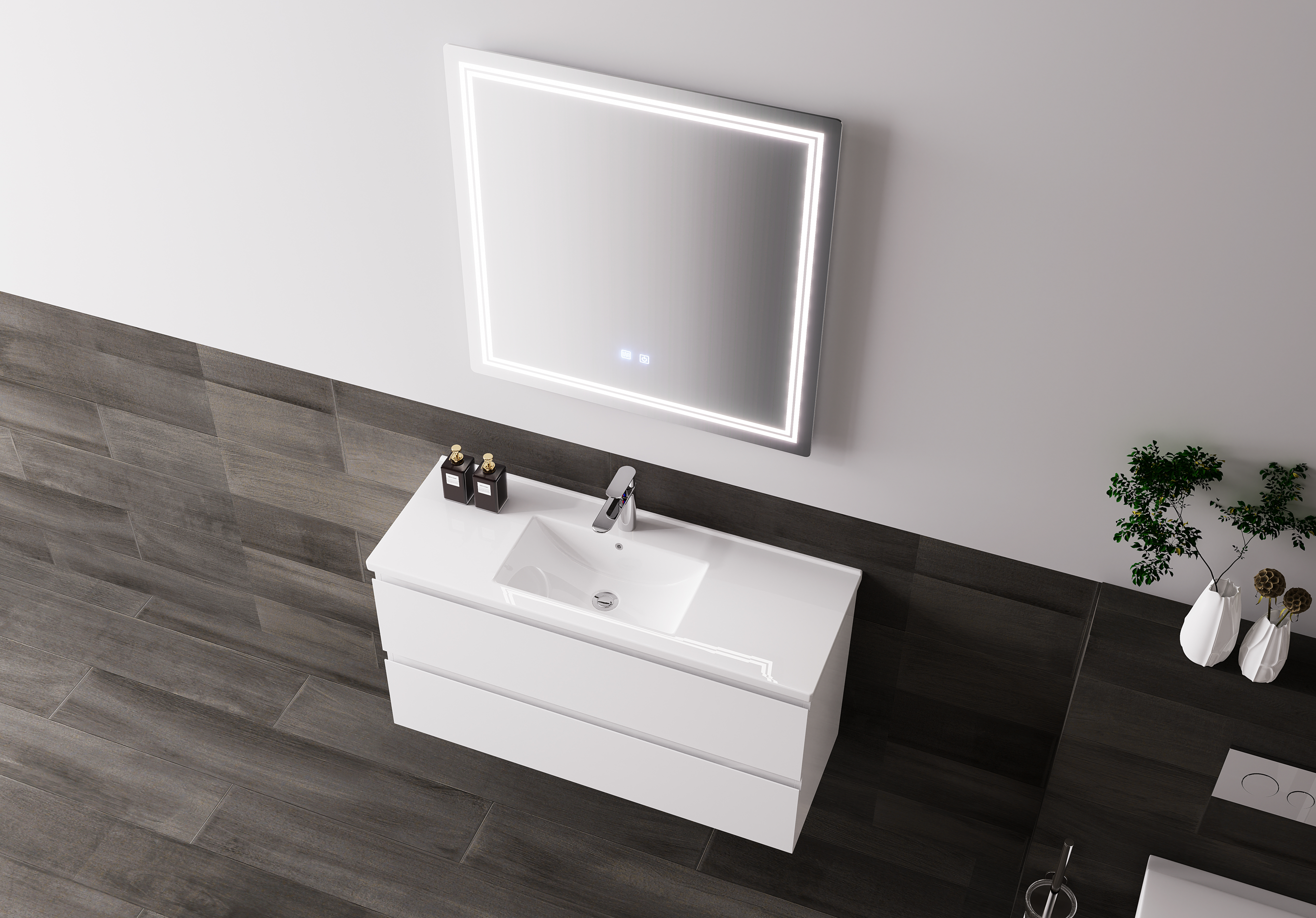 Nora Modena Wall-Hung Slim Vanity White W890*D355*H520 (RBV-1019MCWH900)