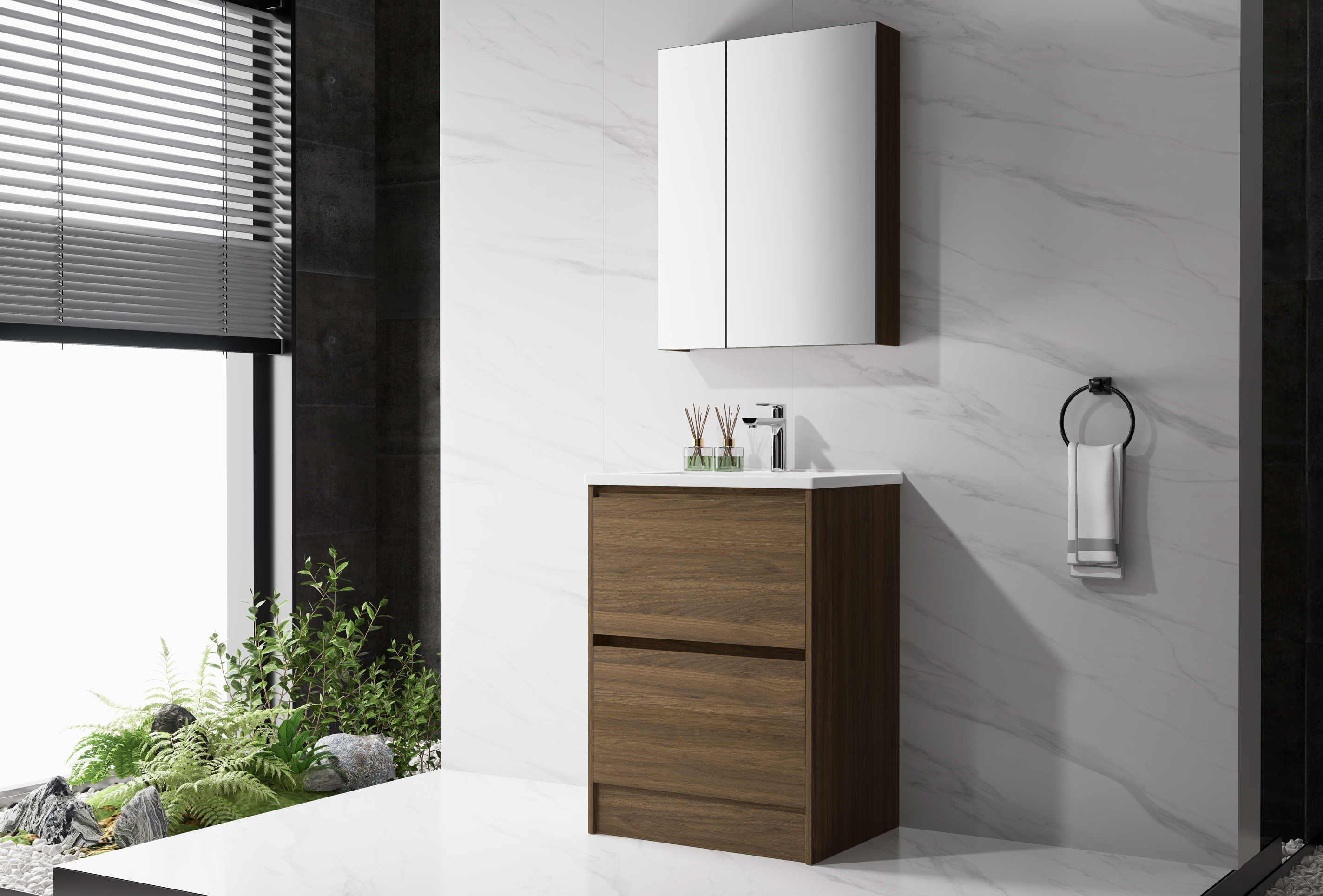 Nora Verona Floor Standing Vanity Walnut W590*D455*H820 (RBV-5009MCWN600)