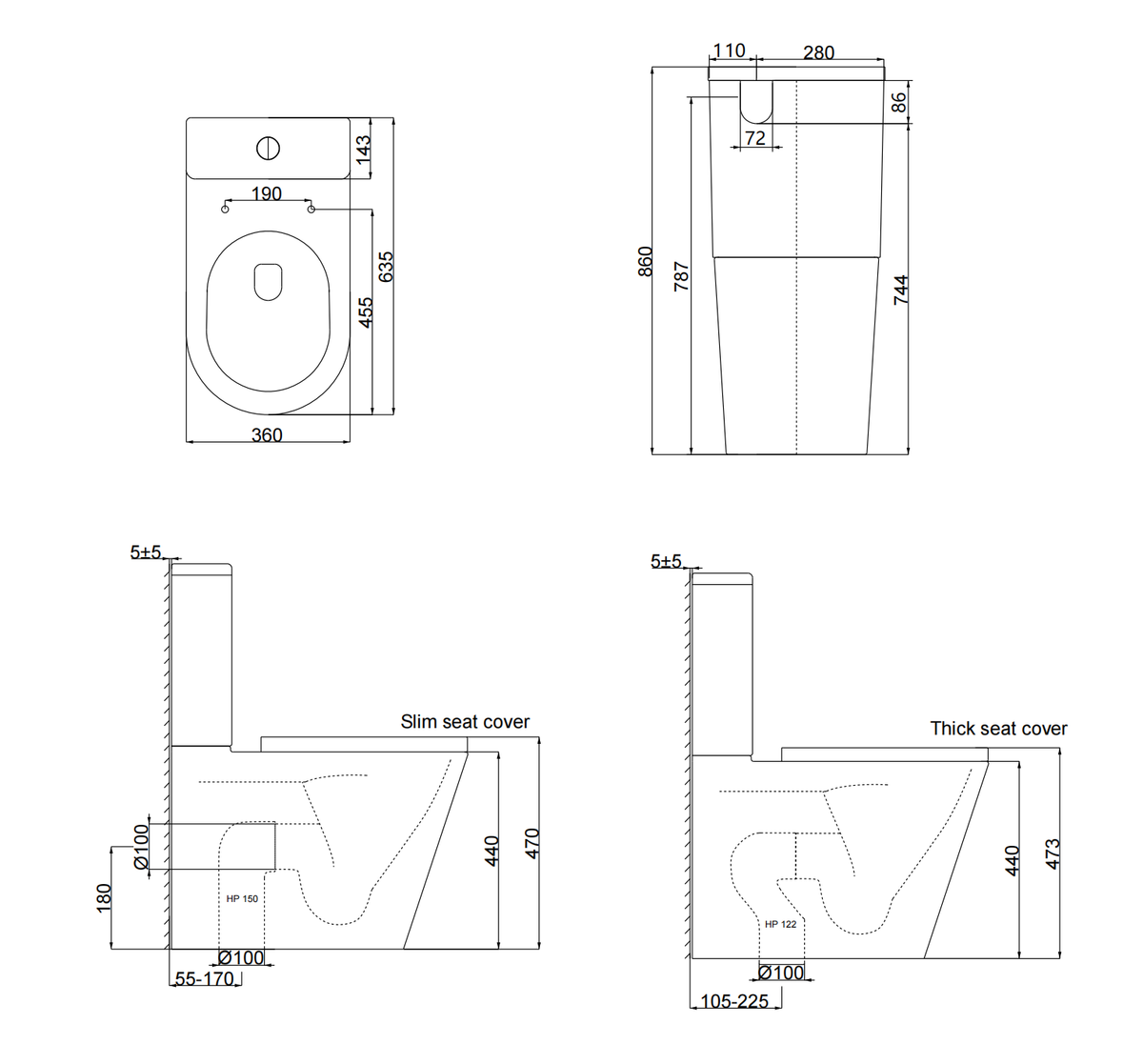 Nora Venezia Compact TornadoBack to Wall Toilet Suite P or S Trap (DL2350)