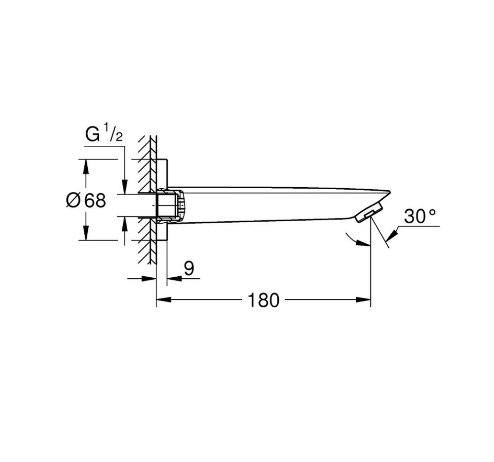 Grohe BauEdge New Wall Mounted Bath Spout 140mm (13444001)