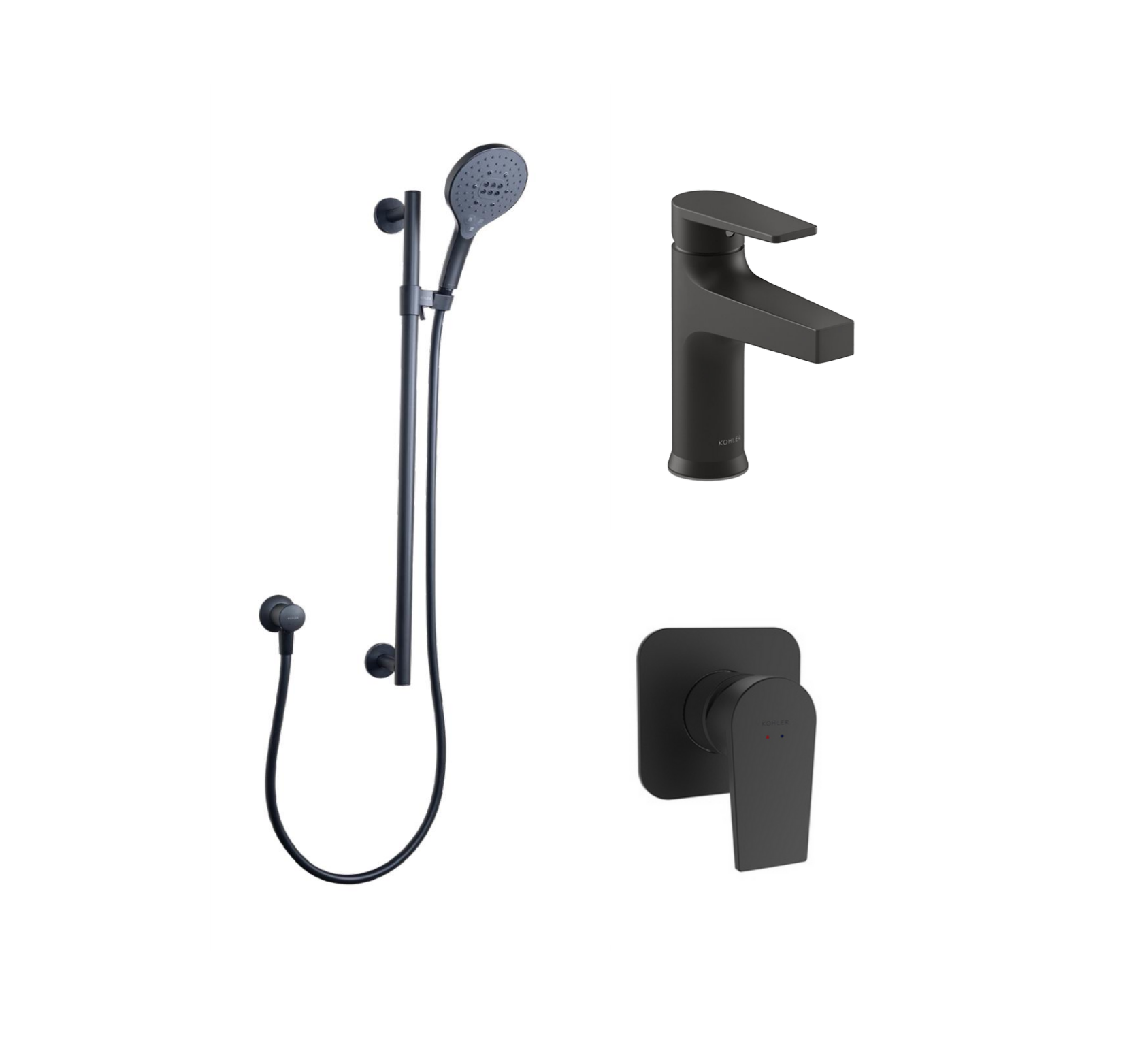 Kohler Taut Basin and Shower Mixer + Rainduet 3.0 Slide Shower 3PACK Matte Black