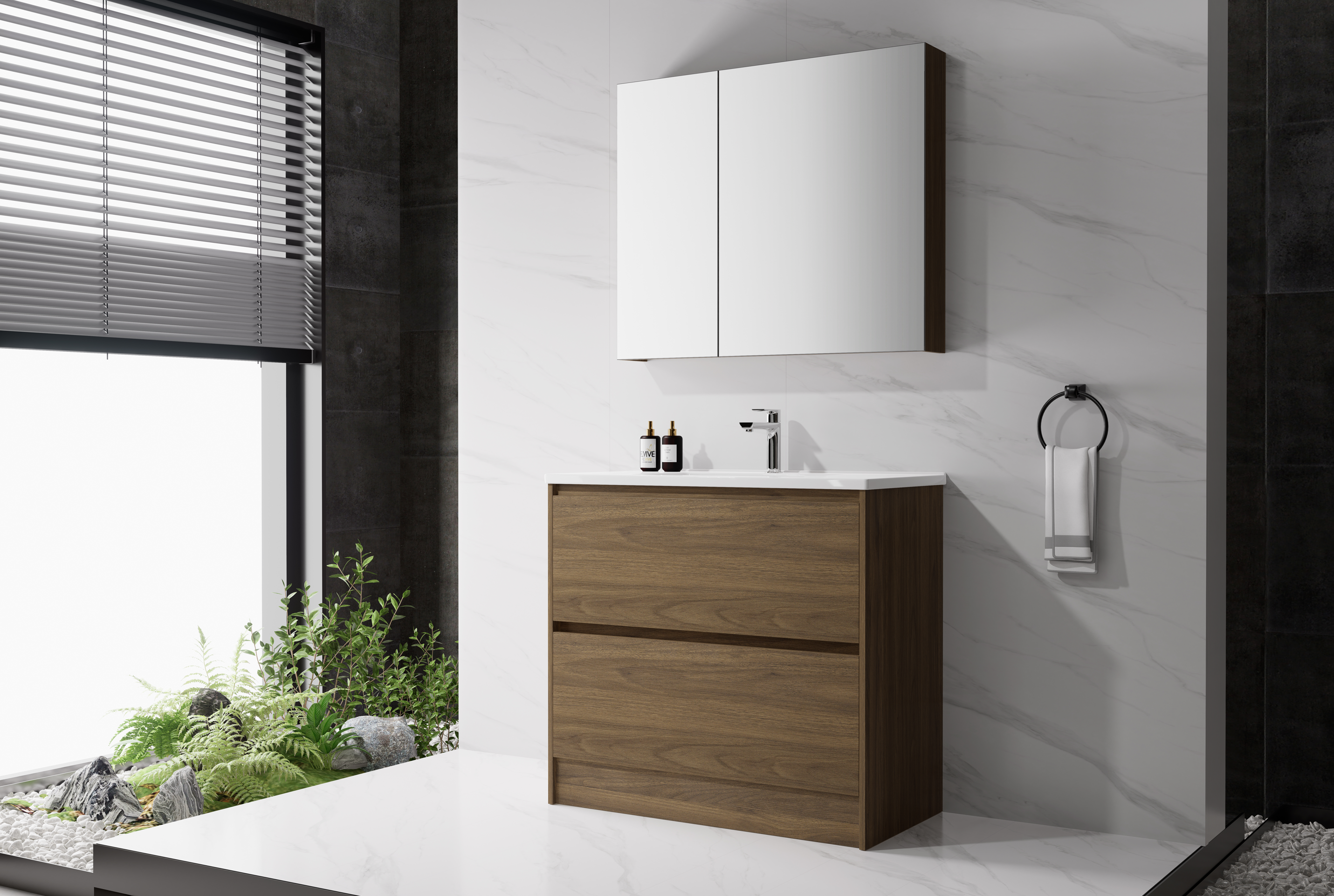 Nora Verona Floor Standing Vanity Walnut W890*D455*H820 (RBV-5009MCWN900)