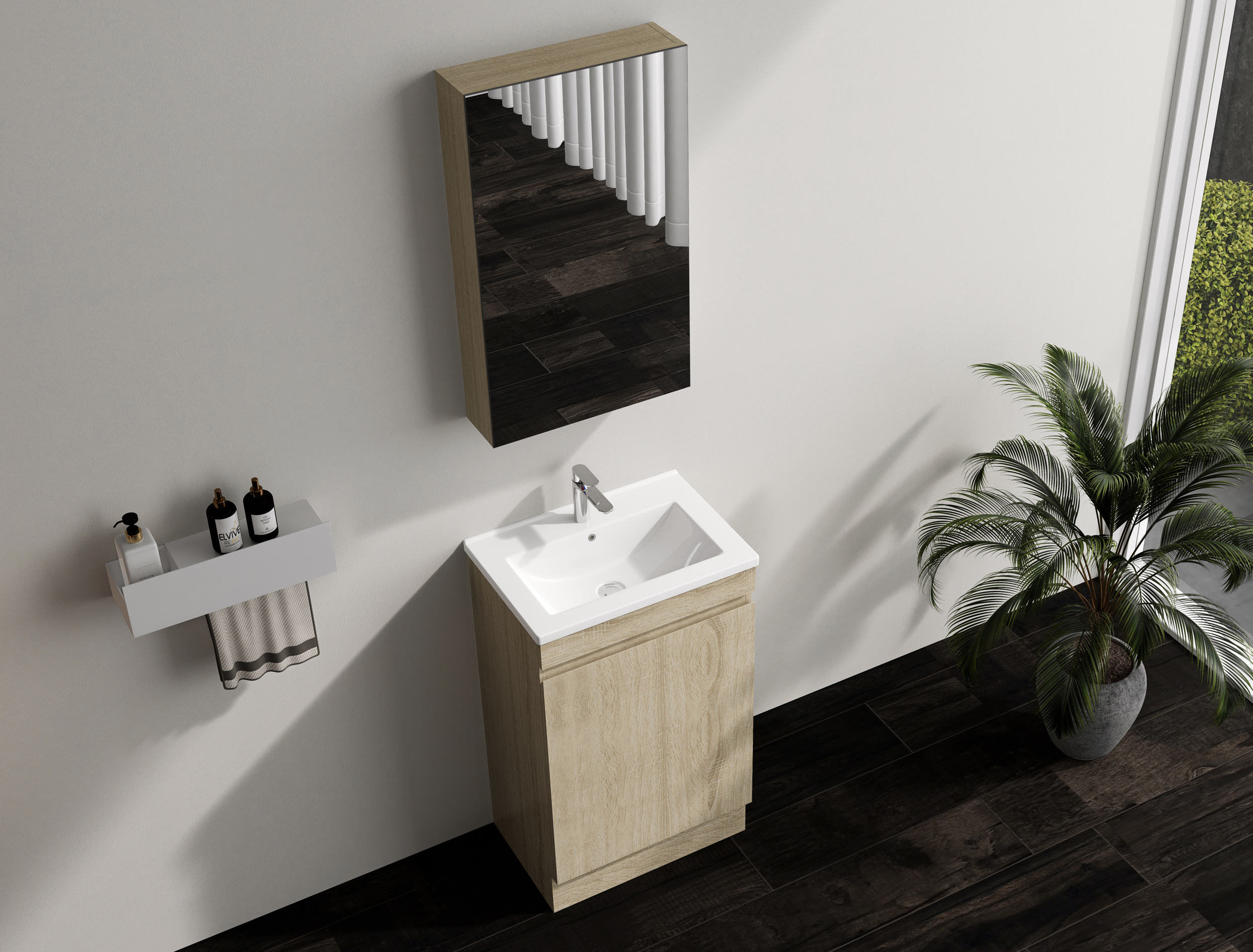 Nora Modena Floor Standing Slim Vanity North American Oak W490*D355*H820 (RBV-1021MCLO500)