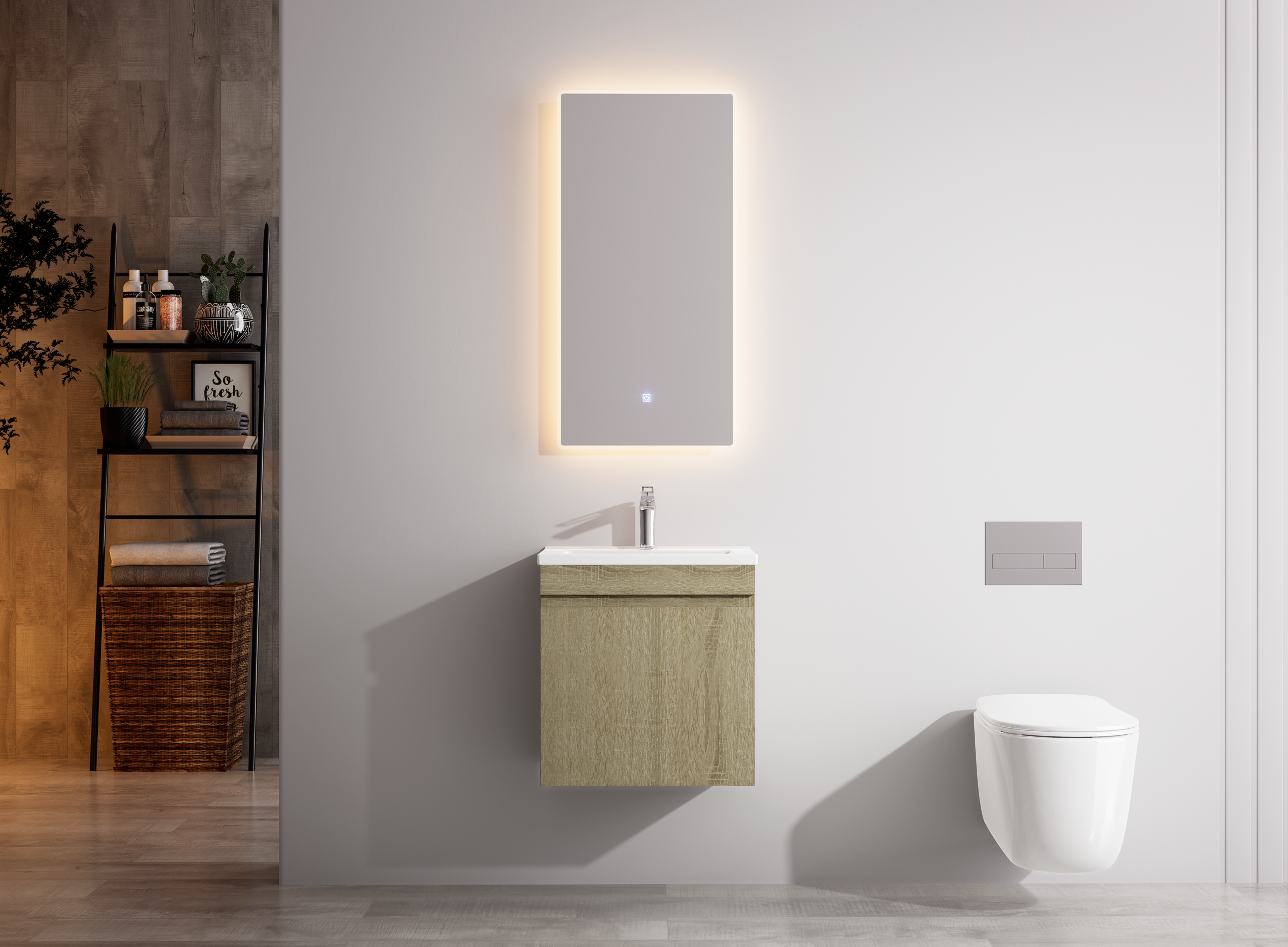Nora Modena Wall-Hung Slim Vanity North American Oak W490*D355*H520 (RBV-1020MCLO500)