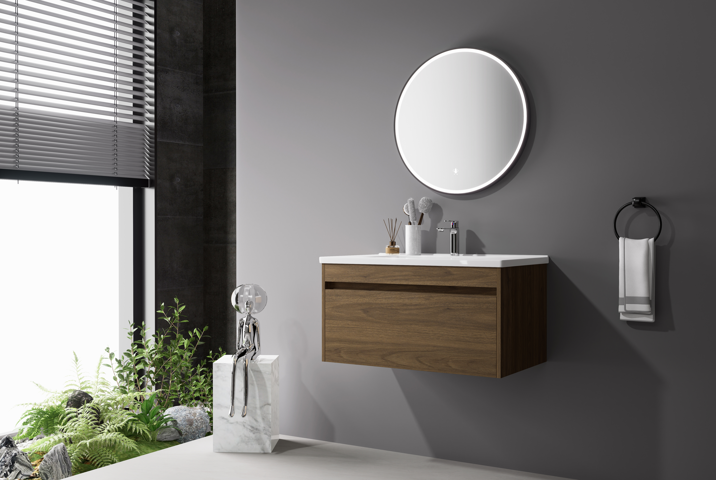 Nora Verona Wall-Hung Vanity Walnut W740*D455*H380 (RBV-5008MCWN750)