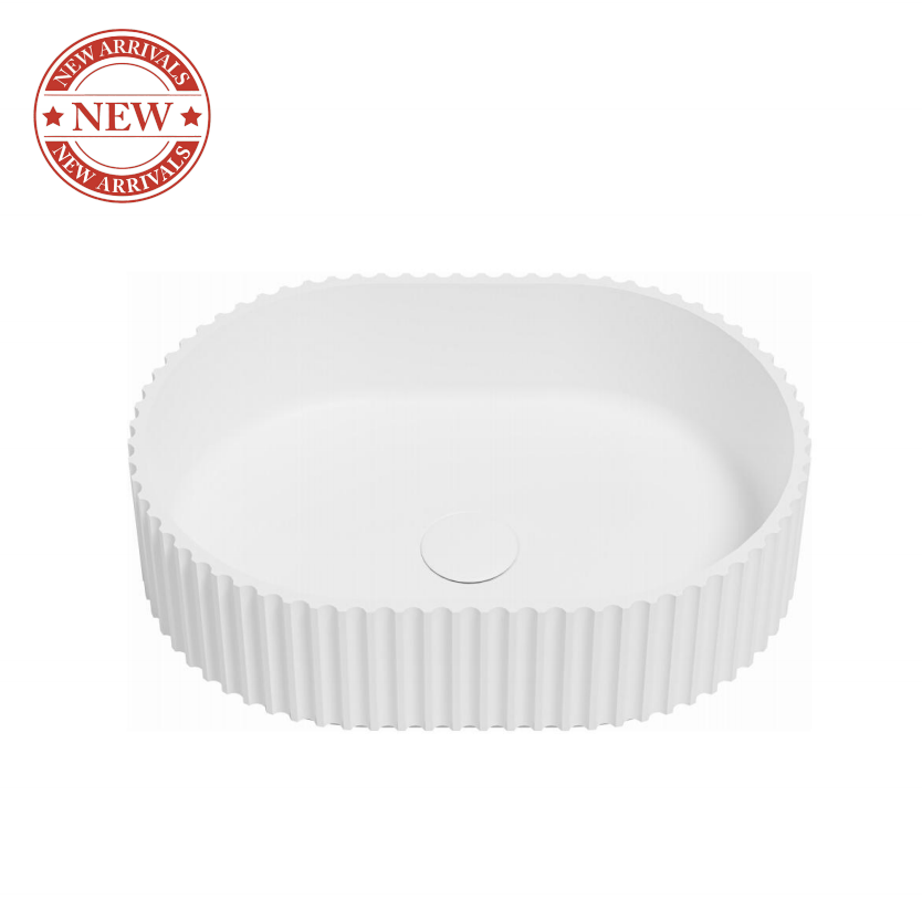 Nora Bianca Solid Surface Fluted Round Vessel Basin without Overflow (SS-WB44MW)