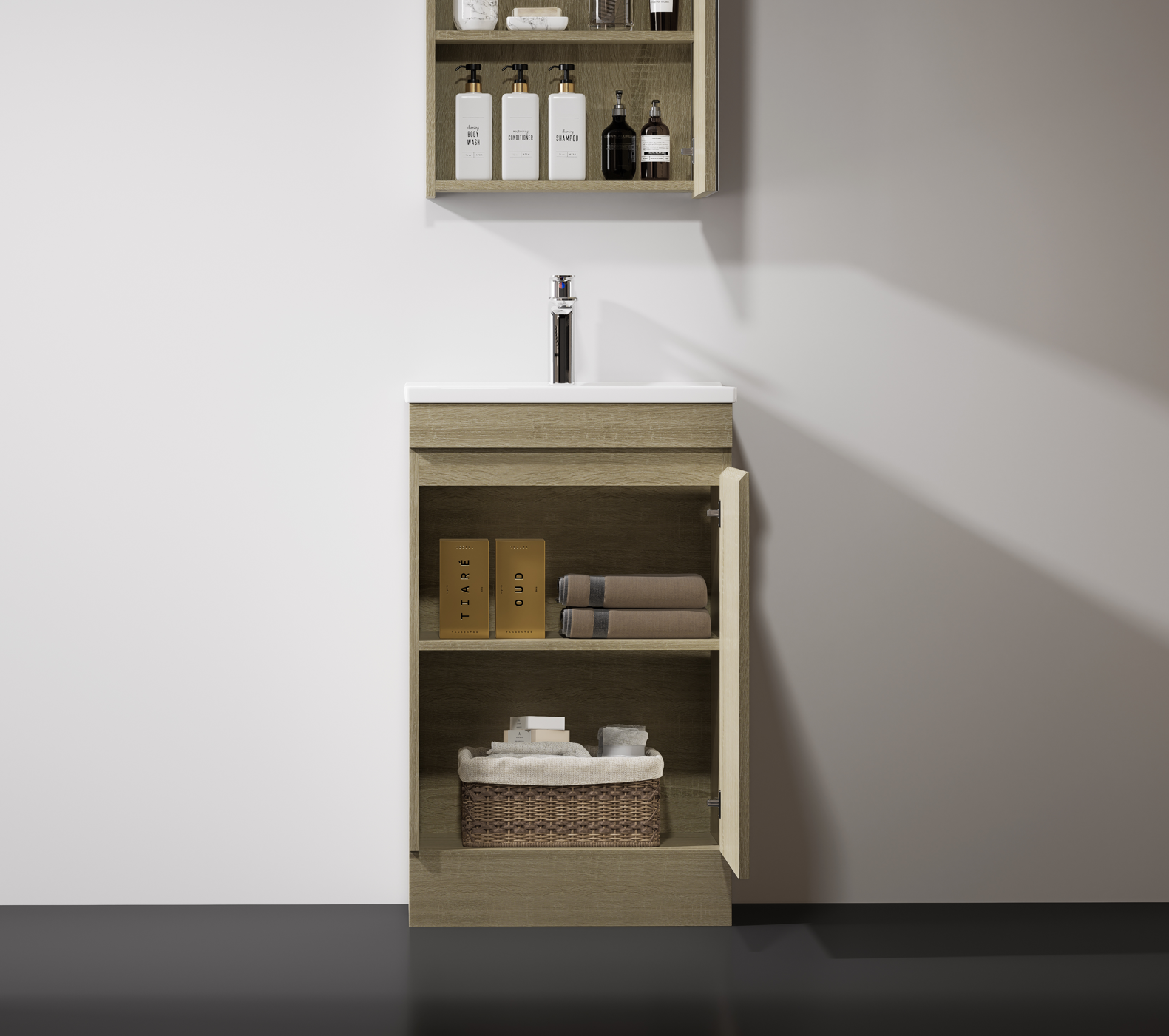 Nora Modena Floor Standing Slim Vanity North American Oak W490*D355*H820 (RBV-1021MCLO500)