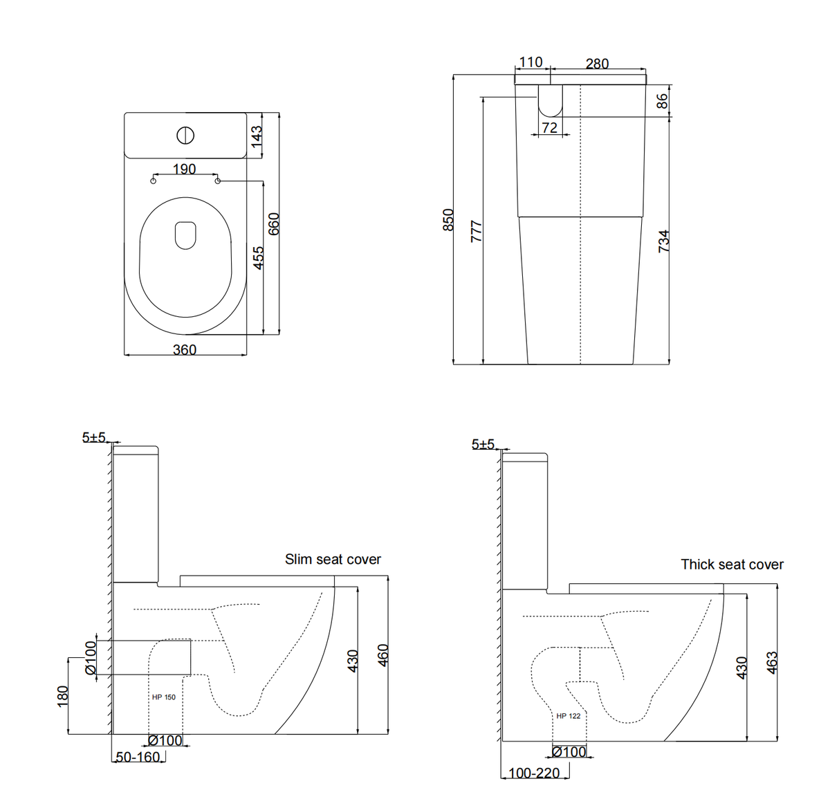 Nora Firenze Rimless Back to Wall Toilet Suite P or S Trap (DL2299)