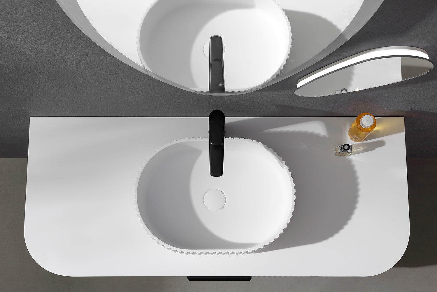 Nora Bianca Solid Surface Fluted Round Vessel Basin without Overflow (SS-WB44MW)